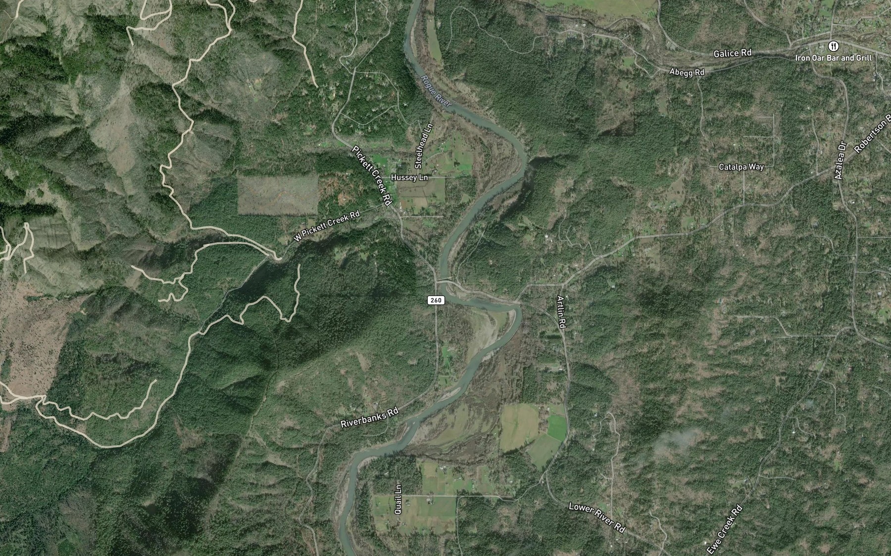Satellite map of the Pickett Creek