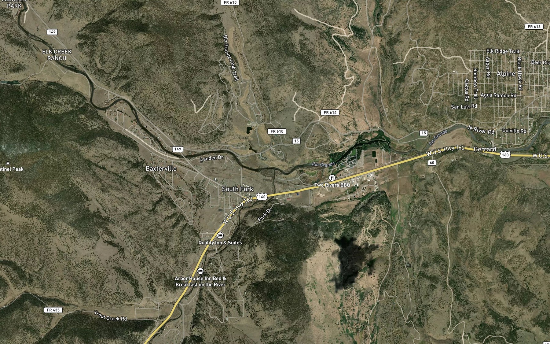 Satellite map of the South Fork Rio Grande