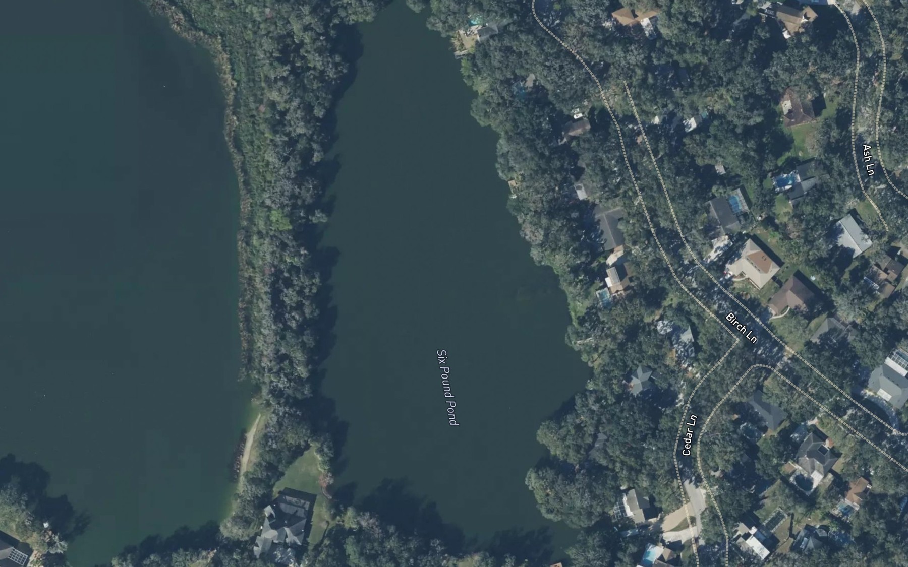 Satellite map of the Six Pound Pond
