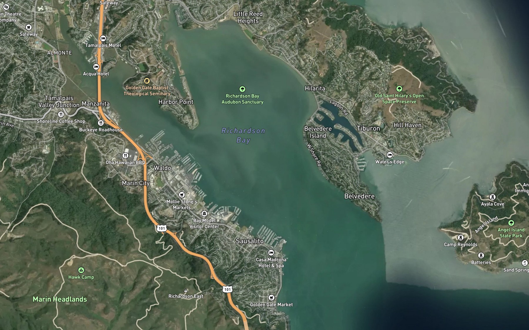 Satellite map of the Richardson Bay
