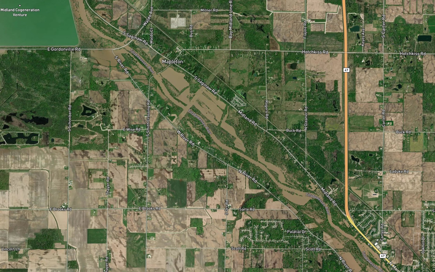 Satellite map of the Ames Drain