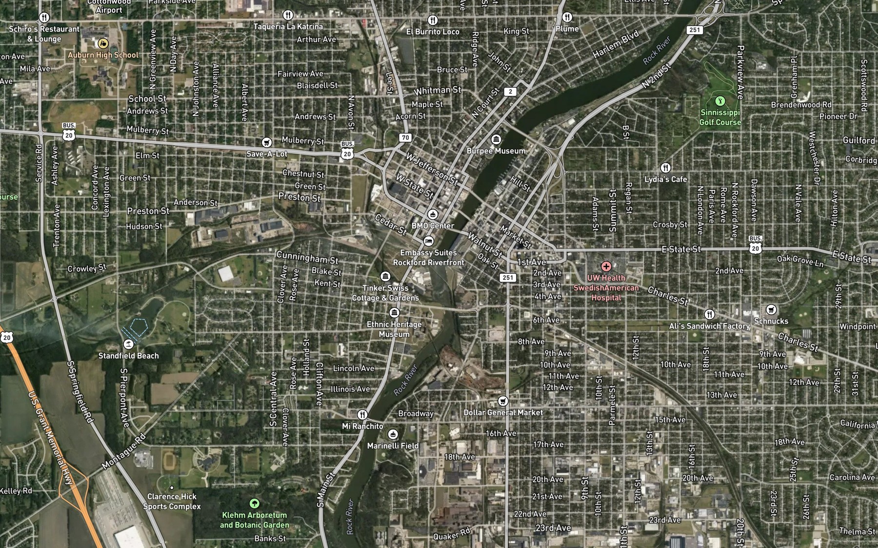 Satellite map of the Rock River