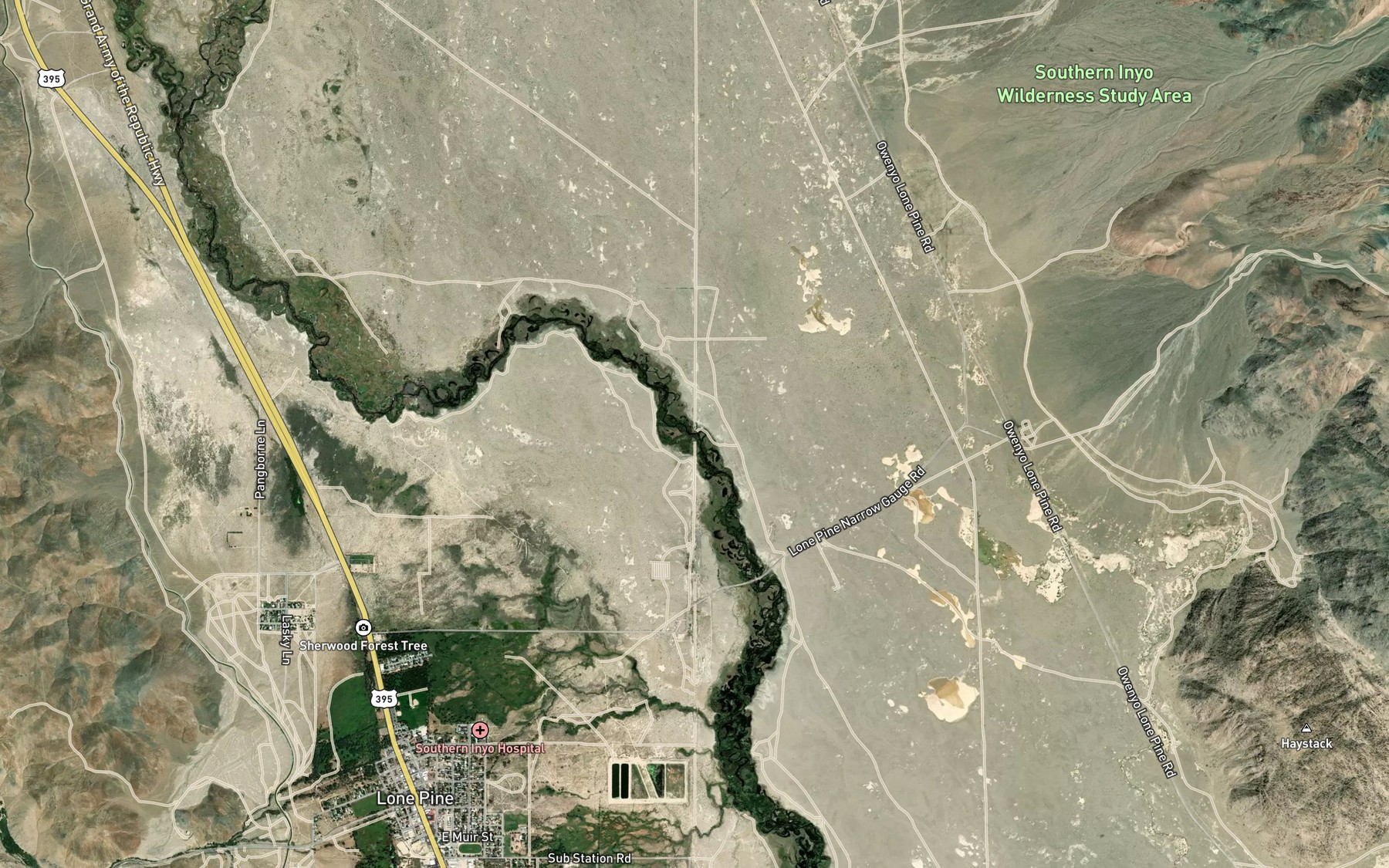 Satellite map of the Owens River