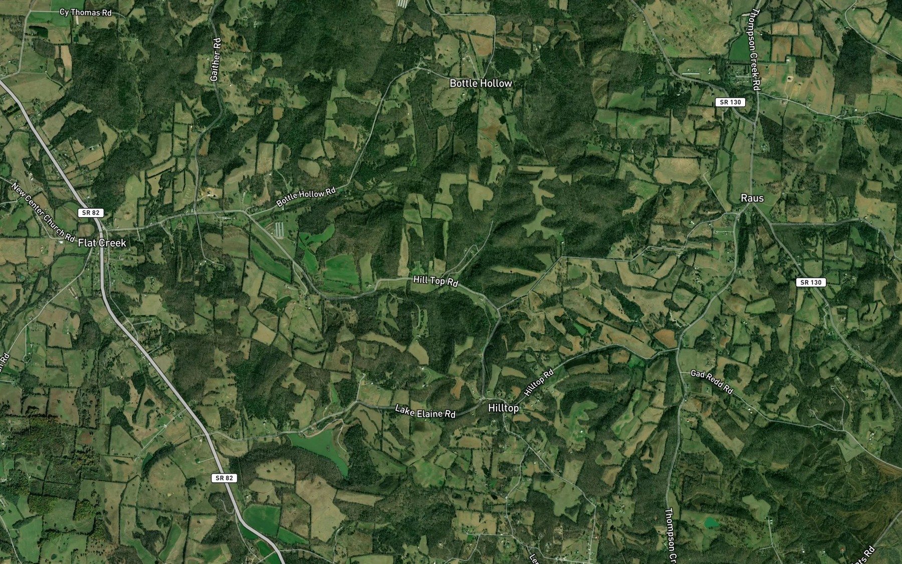 Satellite map of the Tillett Branch