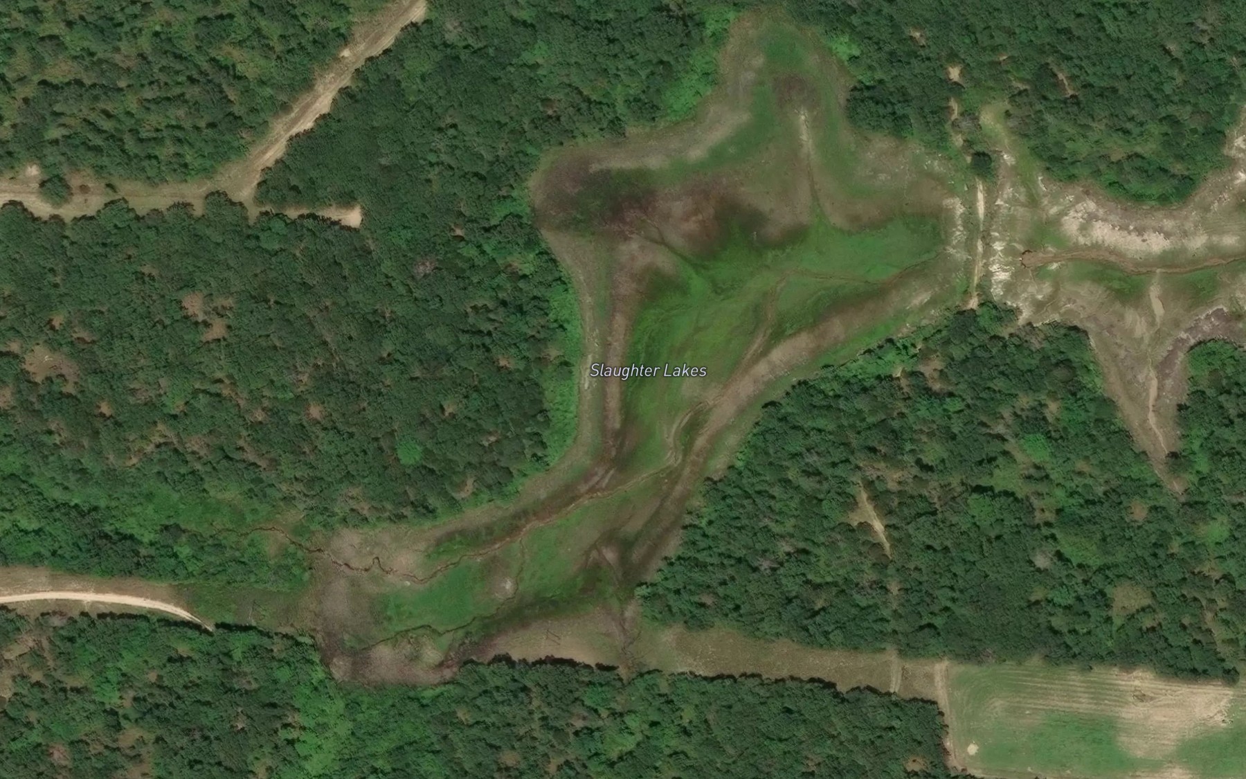 Satellite map of the Slaughter Lakes