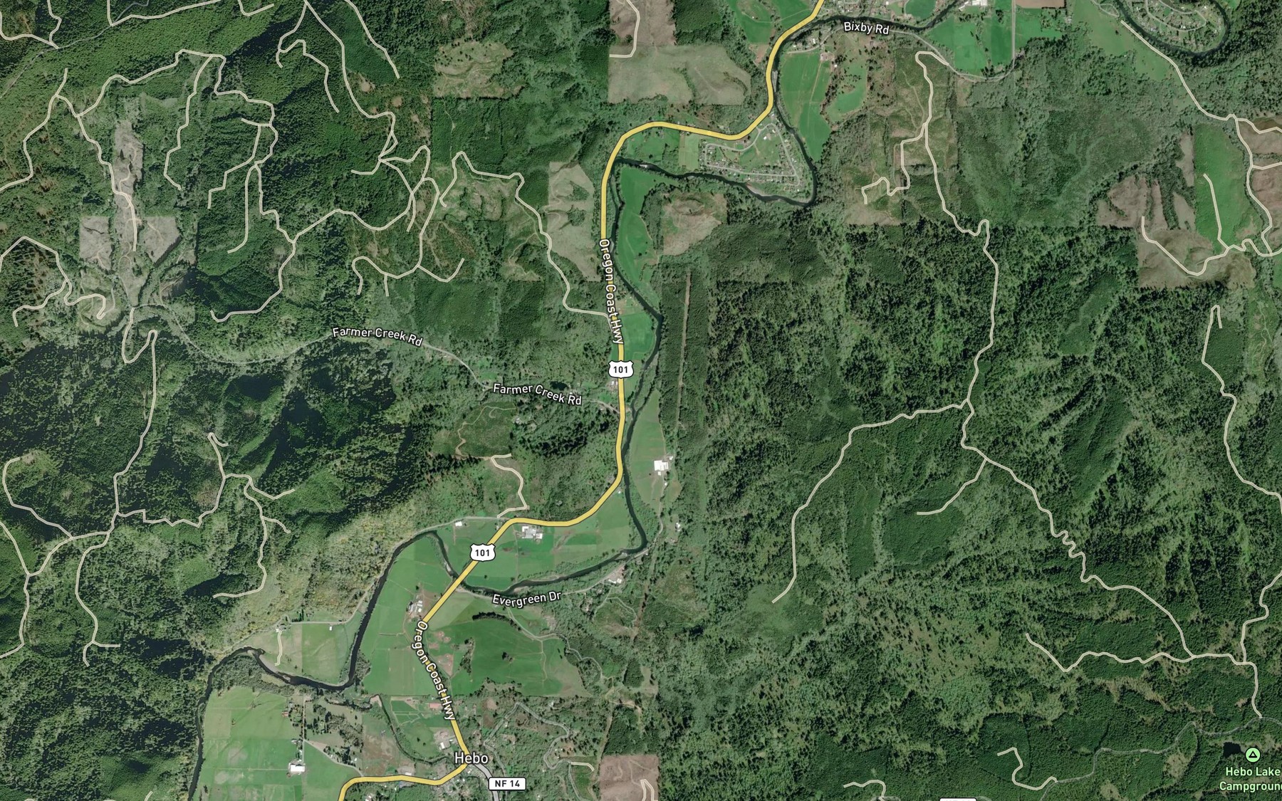 Satellite map of the Farmer Creek