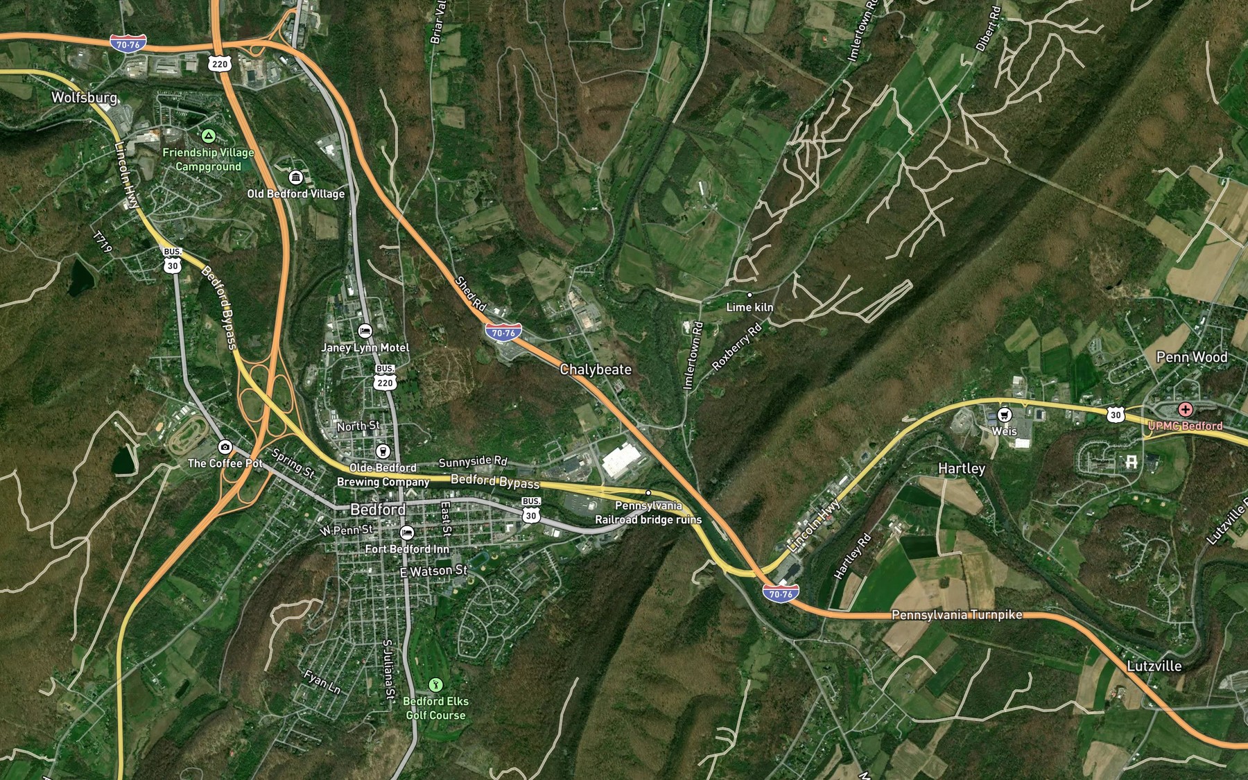 Satellite map of the Chaltbeate Spring