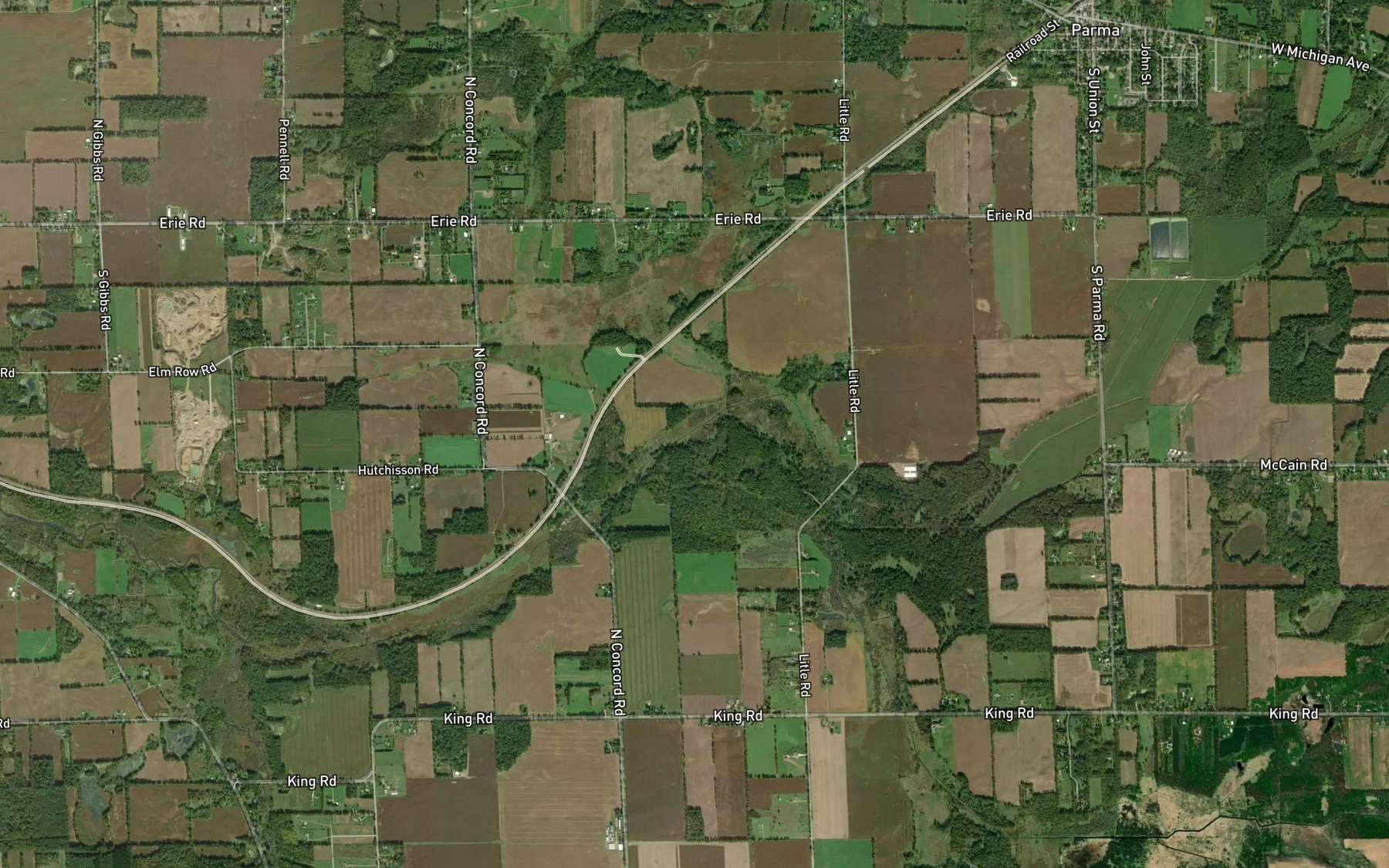 Satellite map of the Spring Arbor and Concord Drain