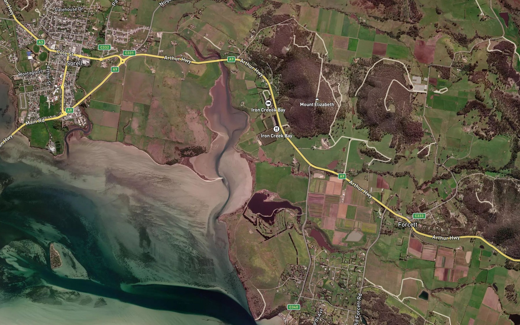 Satellite map of the Forcett Rivulet