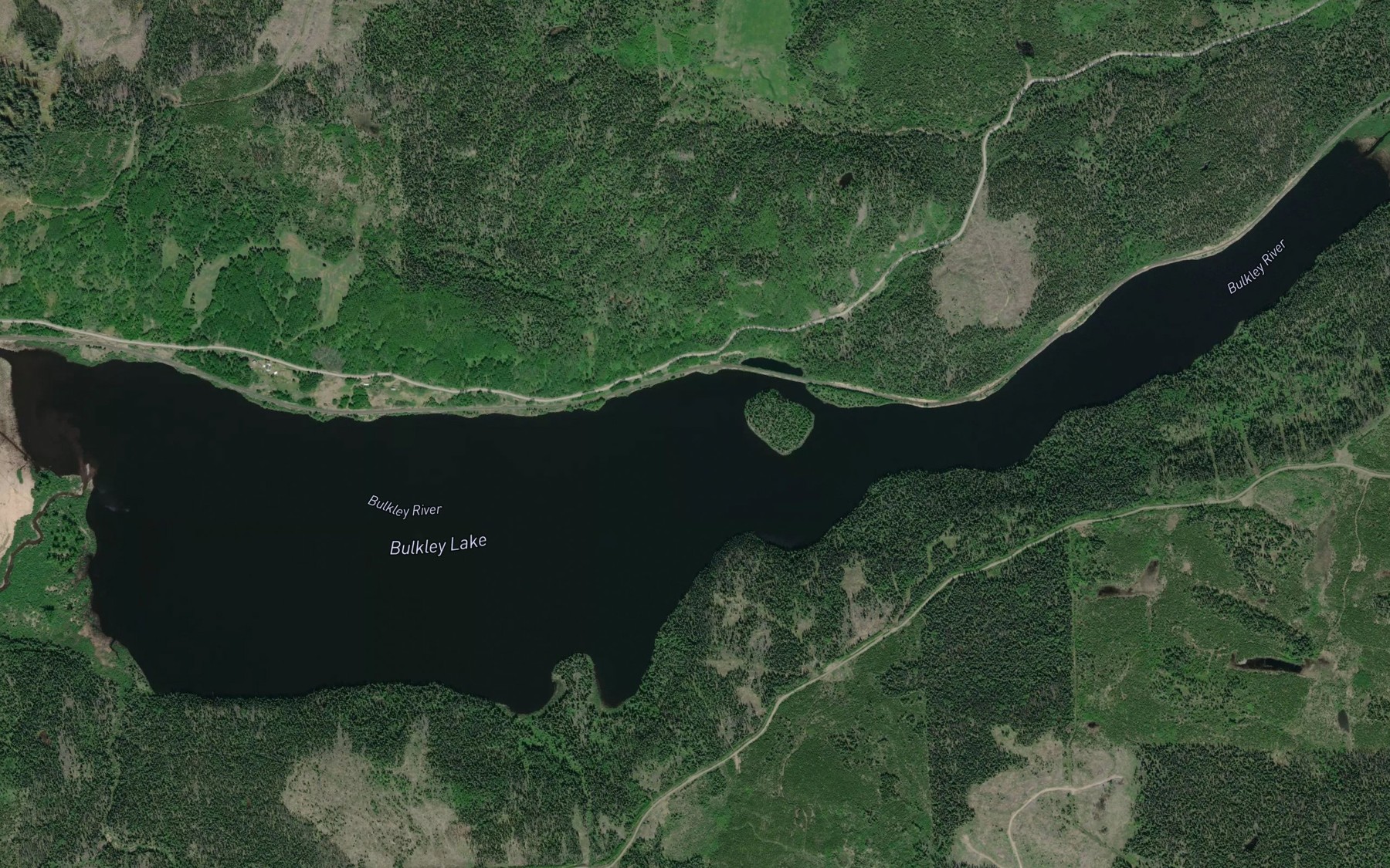 Satellite map of the Bulkley Lake