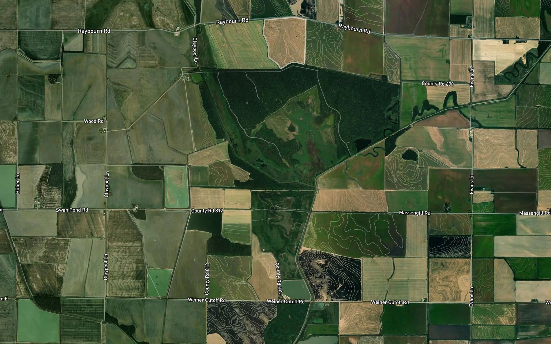 Satellite map of the Claypool Reservoir