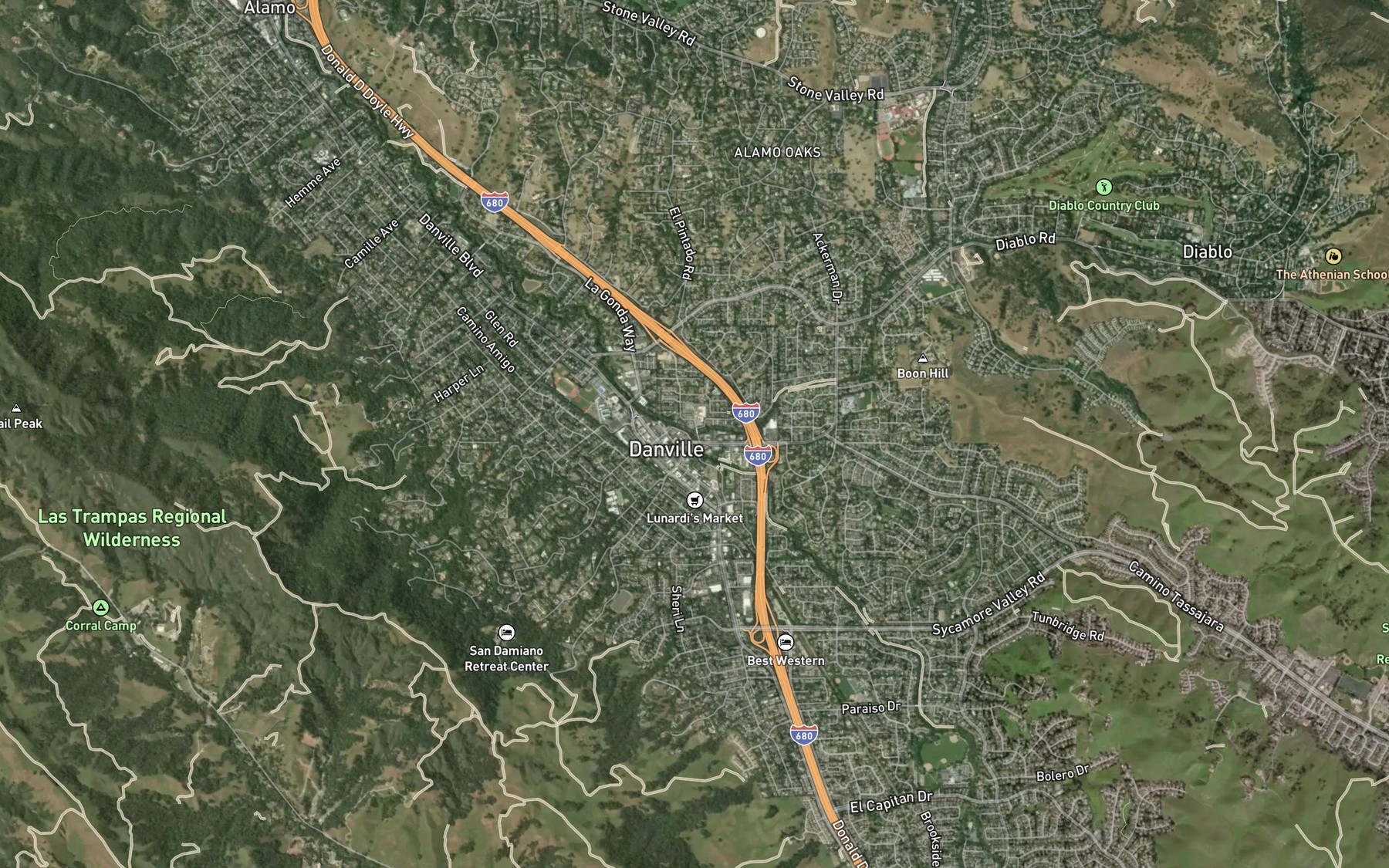 Satellite map of the Green Valley Creek