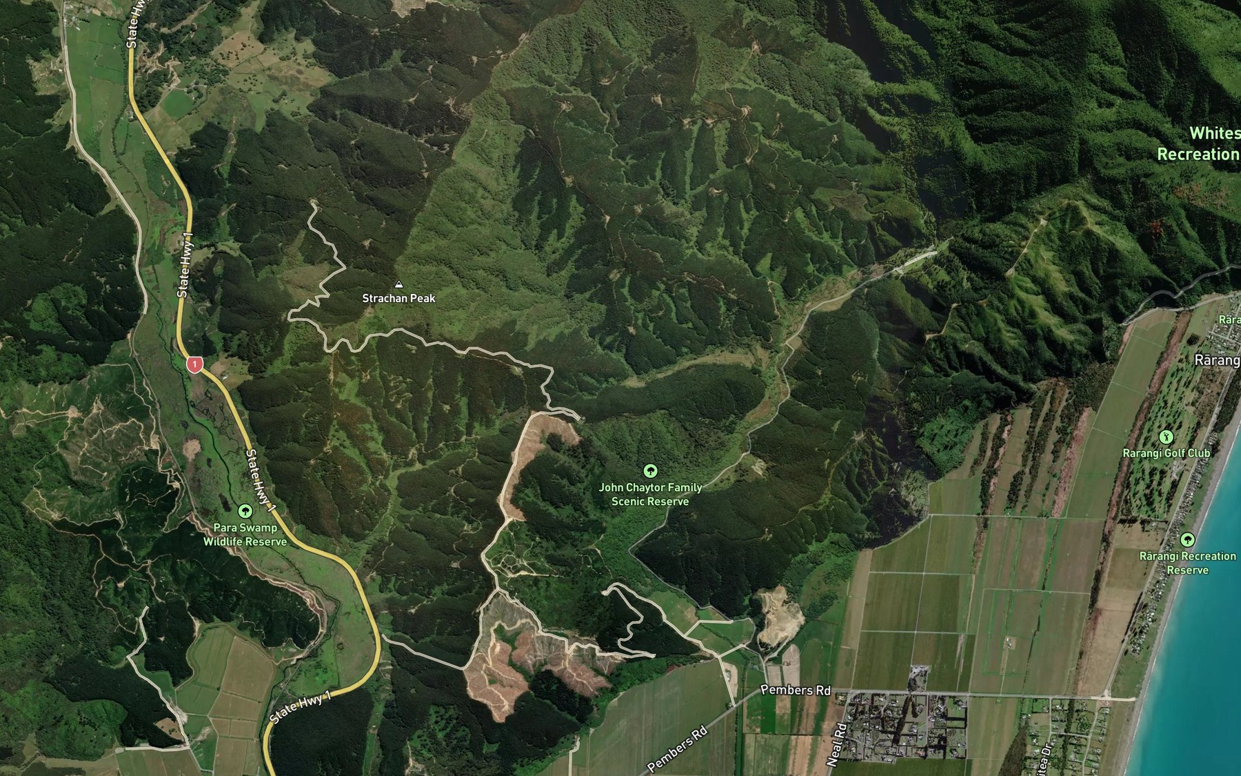 Satellite map of the Pukaka Stream