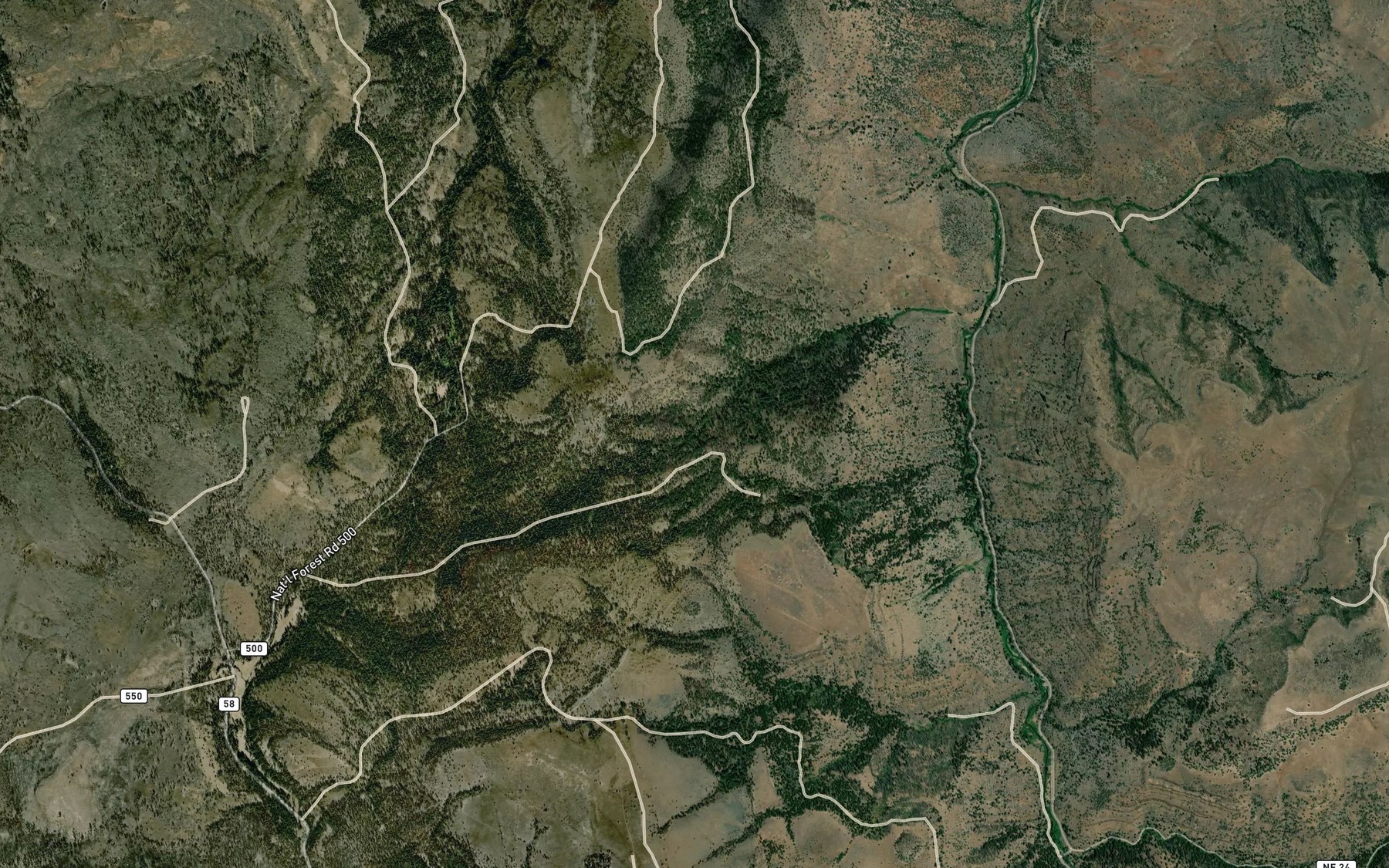 Satellite map of the Davis Creek Reservoir