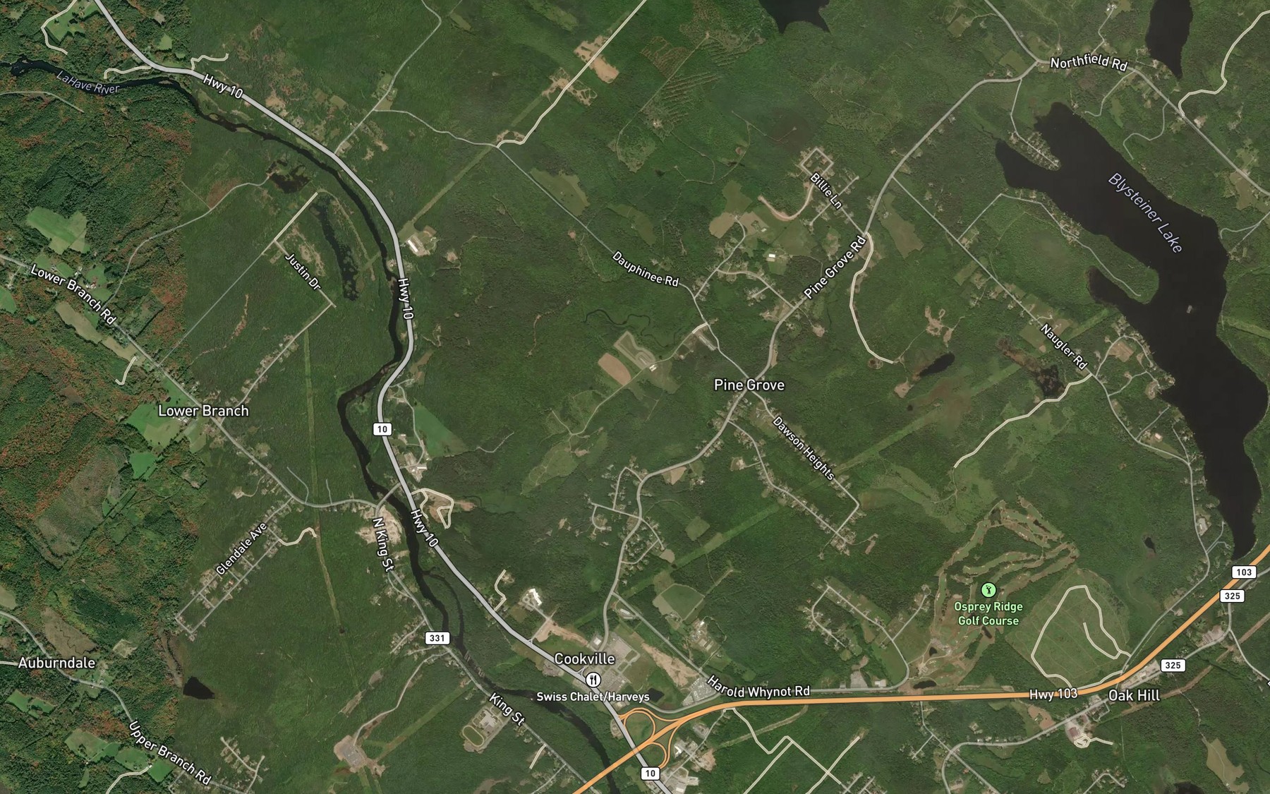 Satellite map of the Goodwater Brook