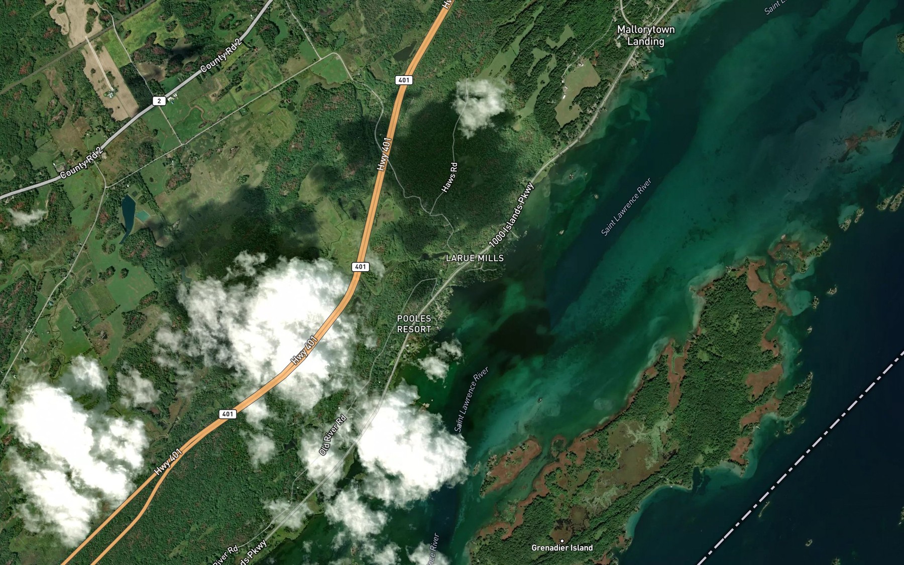 Satellite map of the LaRue Creek