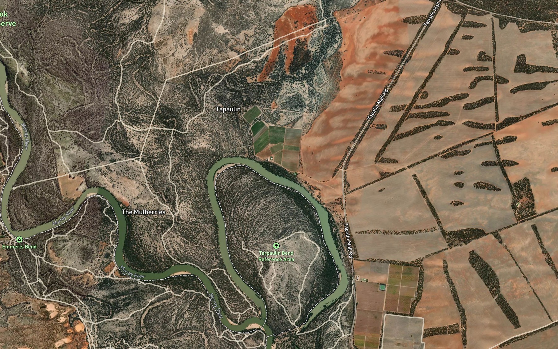 Satellite map of the Tarpaulin Bend