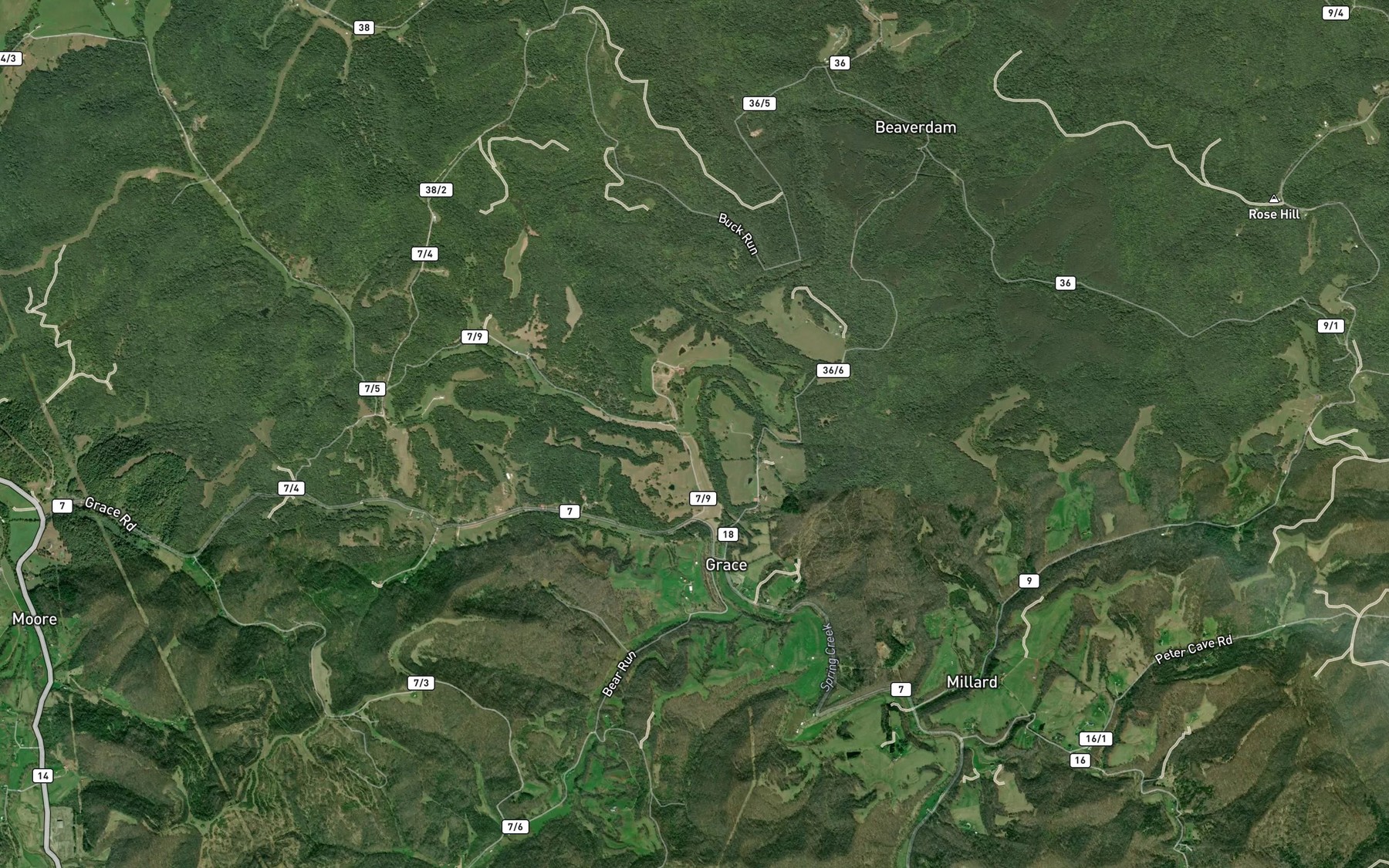 Satellite map of the Coal Run