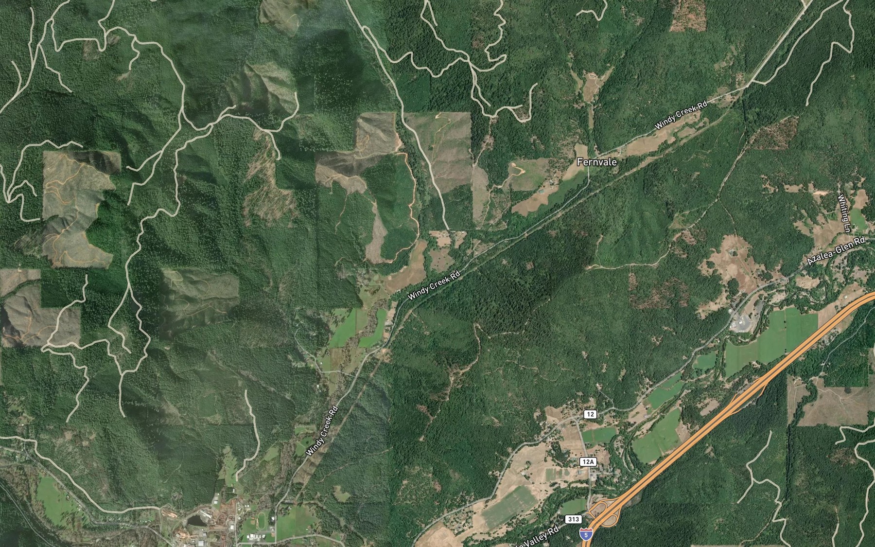 Satellite map of the Wood Creek