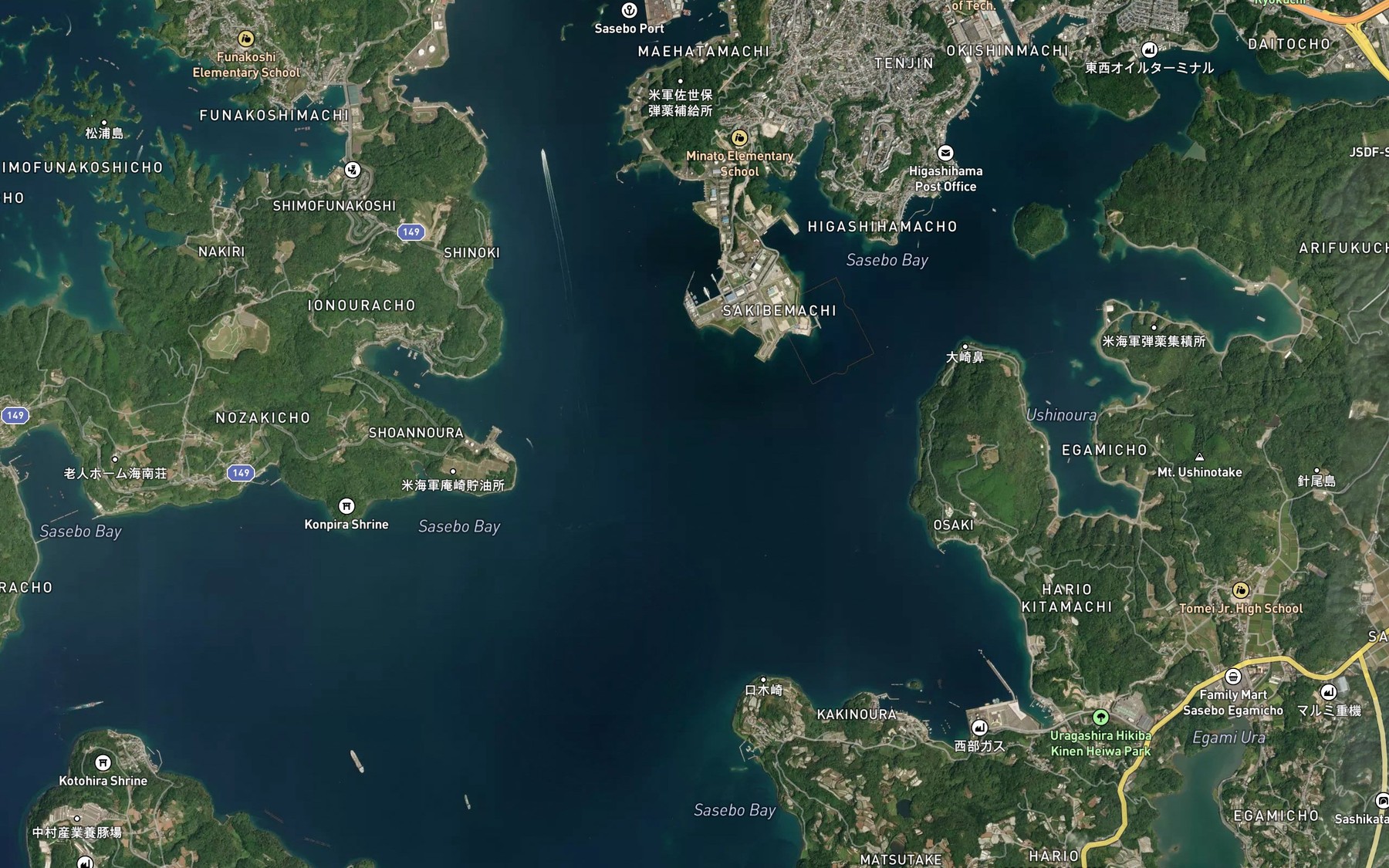 Satellite map of the Sasebo Wan