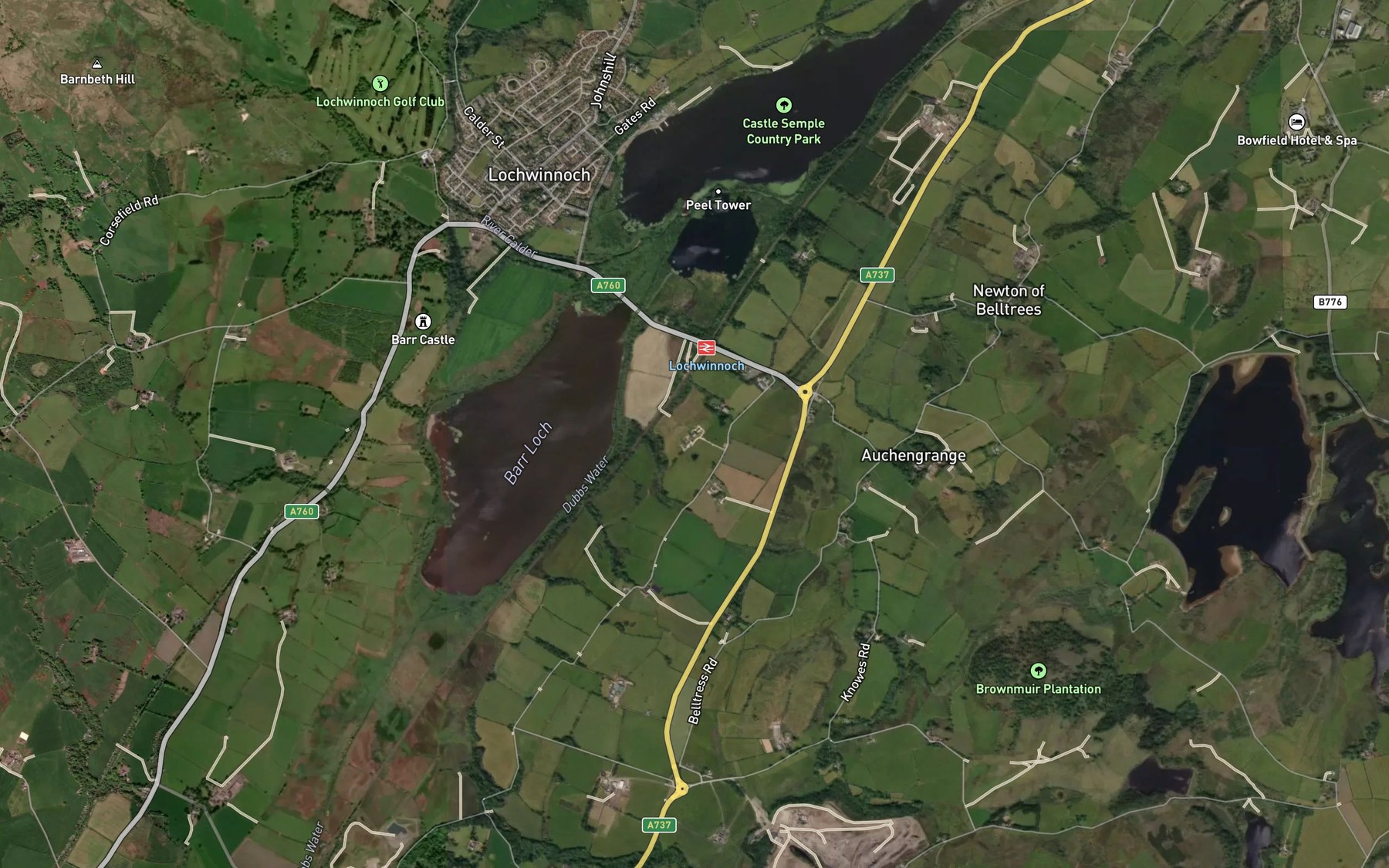 Satellite map of the River Calder