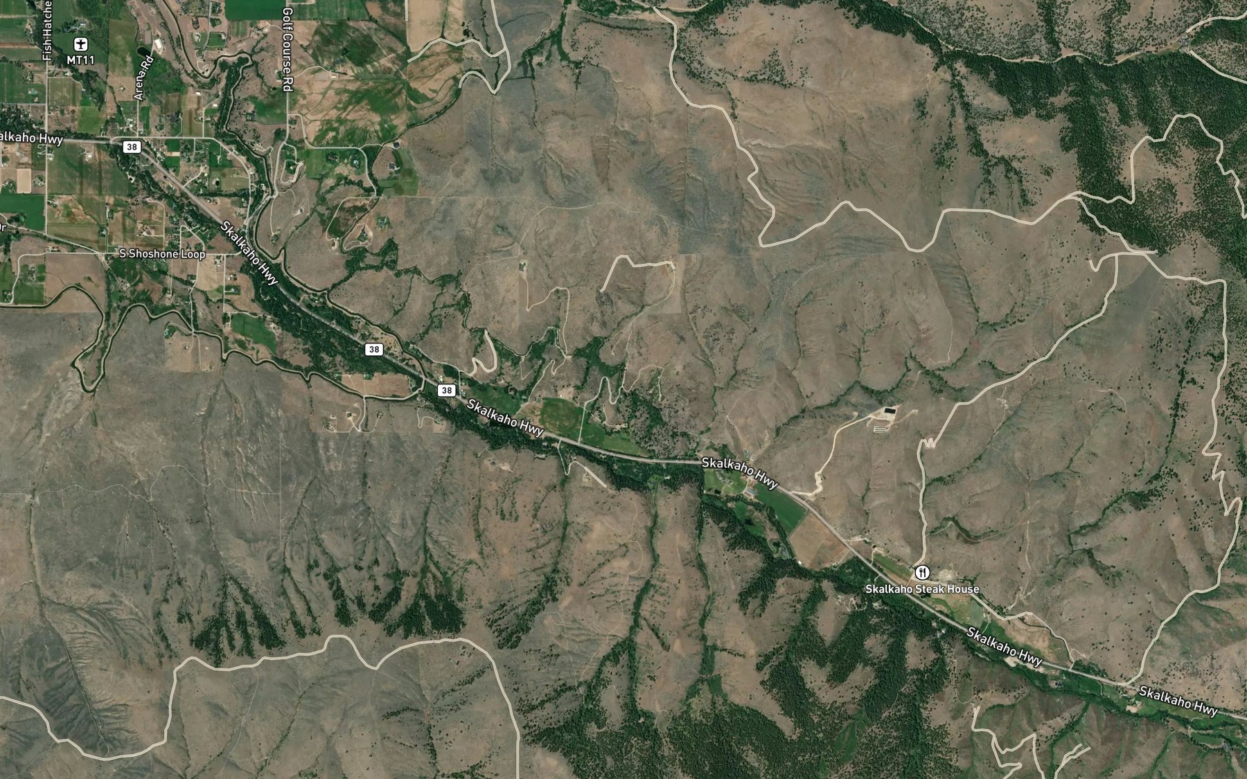 Satellite map of the Skalkaho Highline Ditch