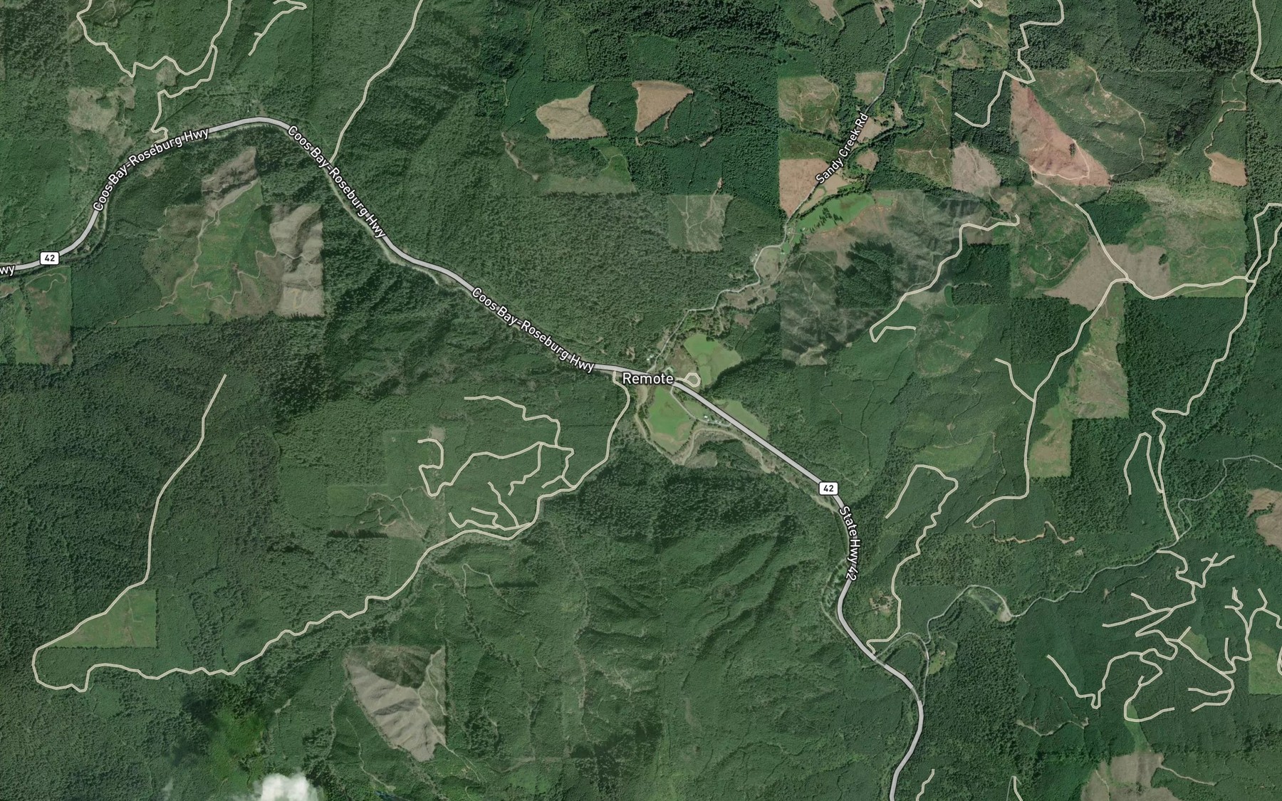 Satellite map of the Sandy Creek