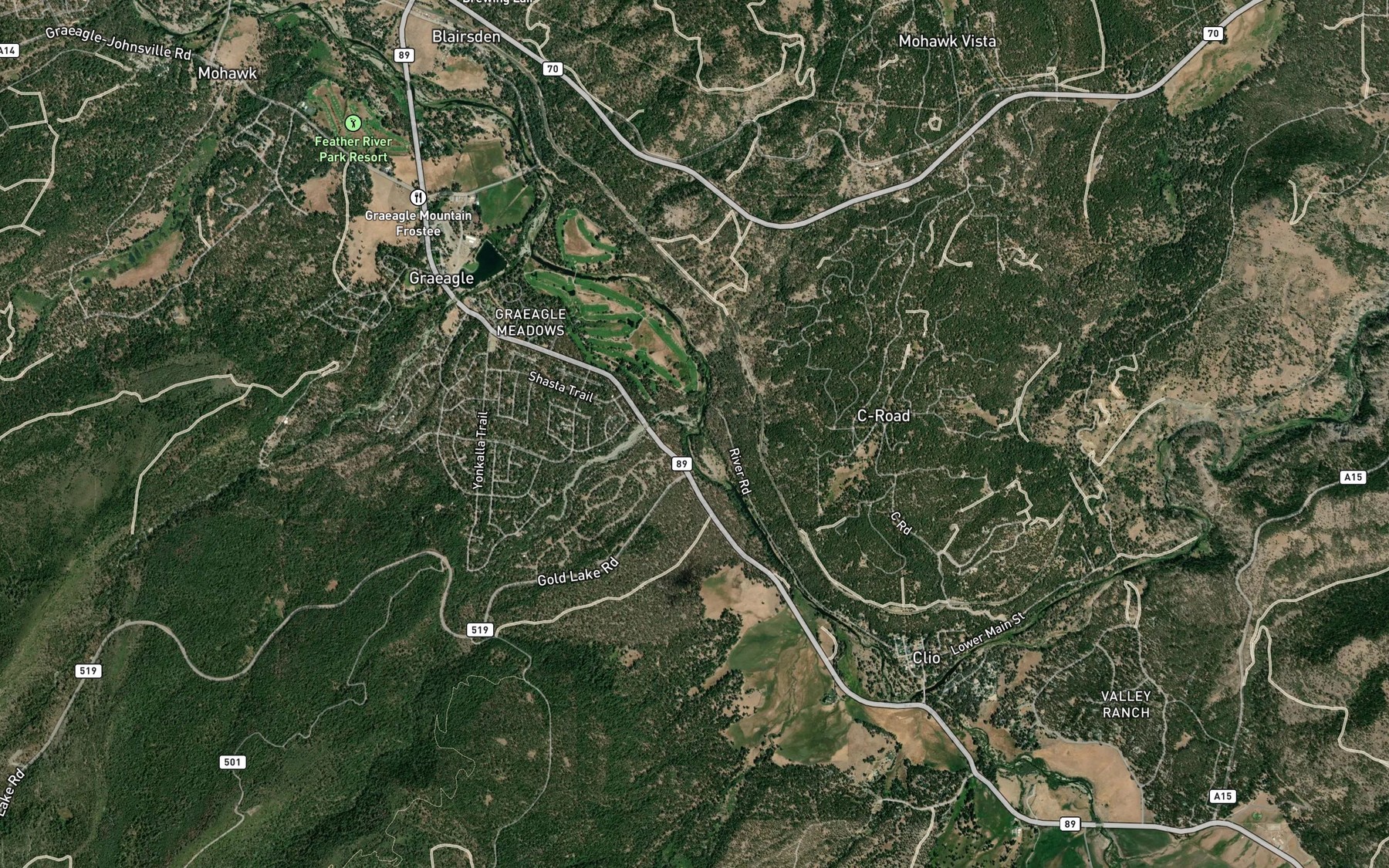 Satellite map of the Frazier Creek
