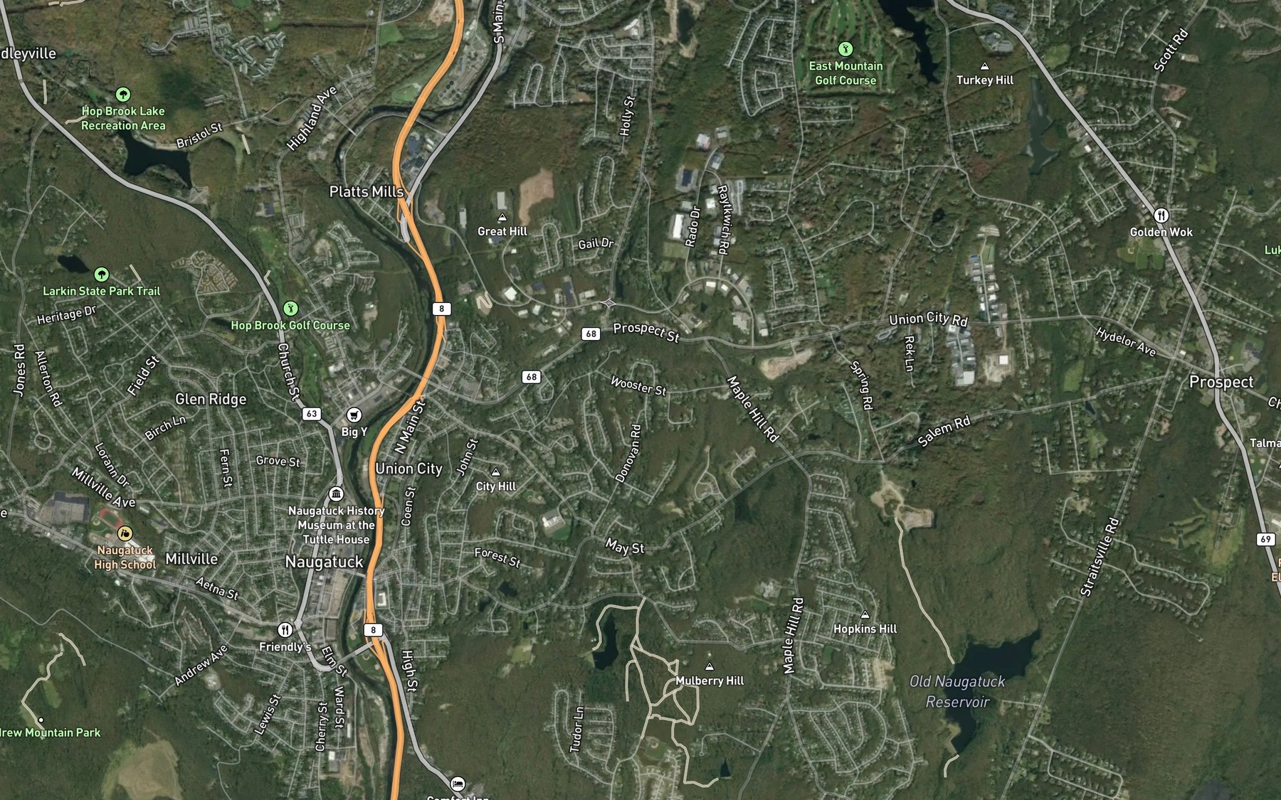 Satellite map of the Water Company Pond Number 1