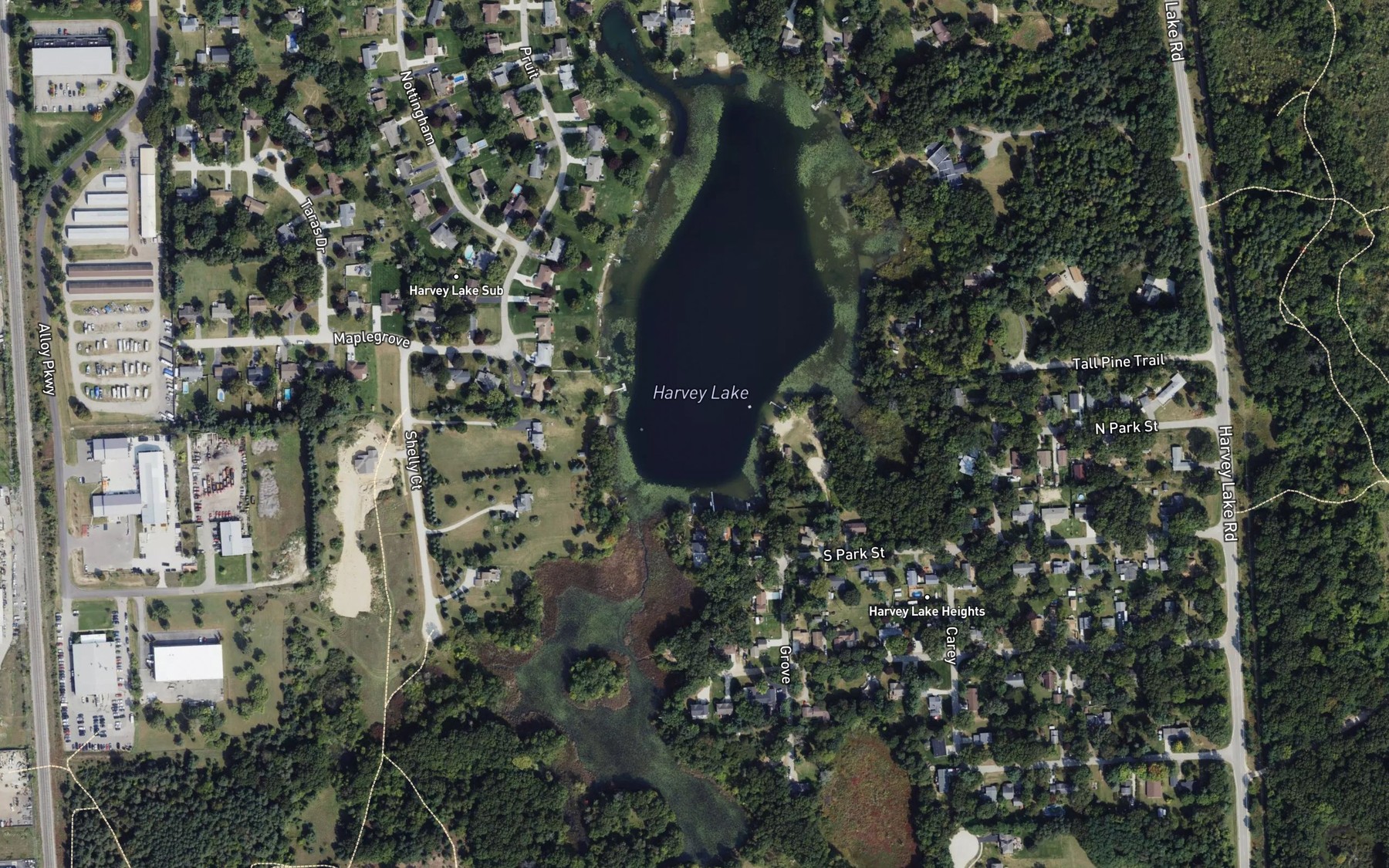 Satellite map of the Harvey Lake