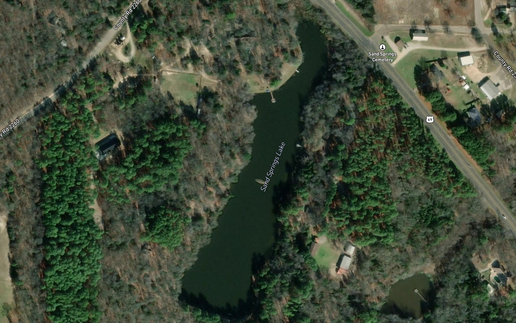 Satellite map of the Sand Springs Lake