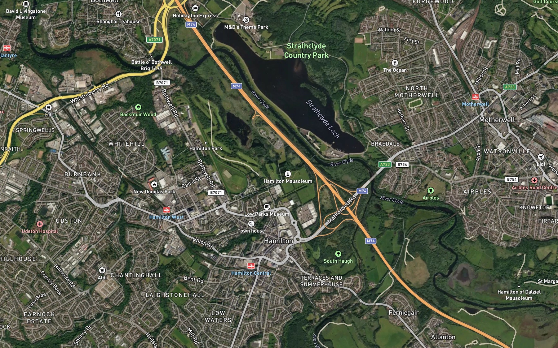 Satellite map of the Avon Water