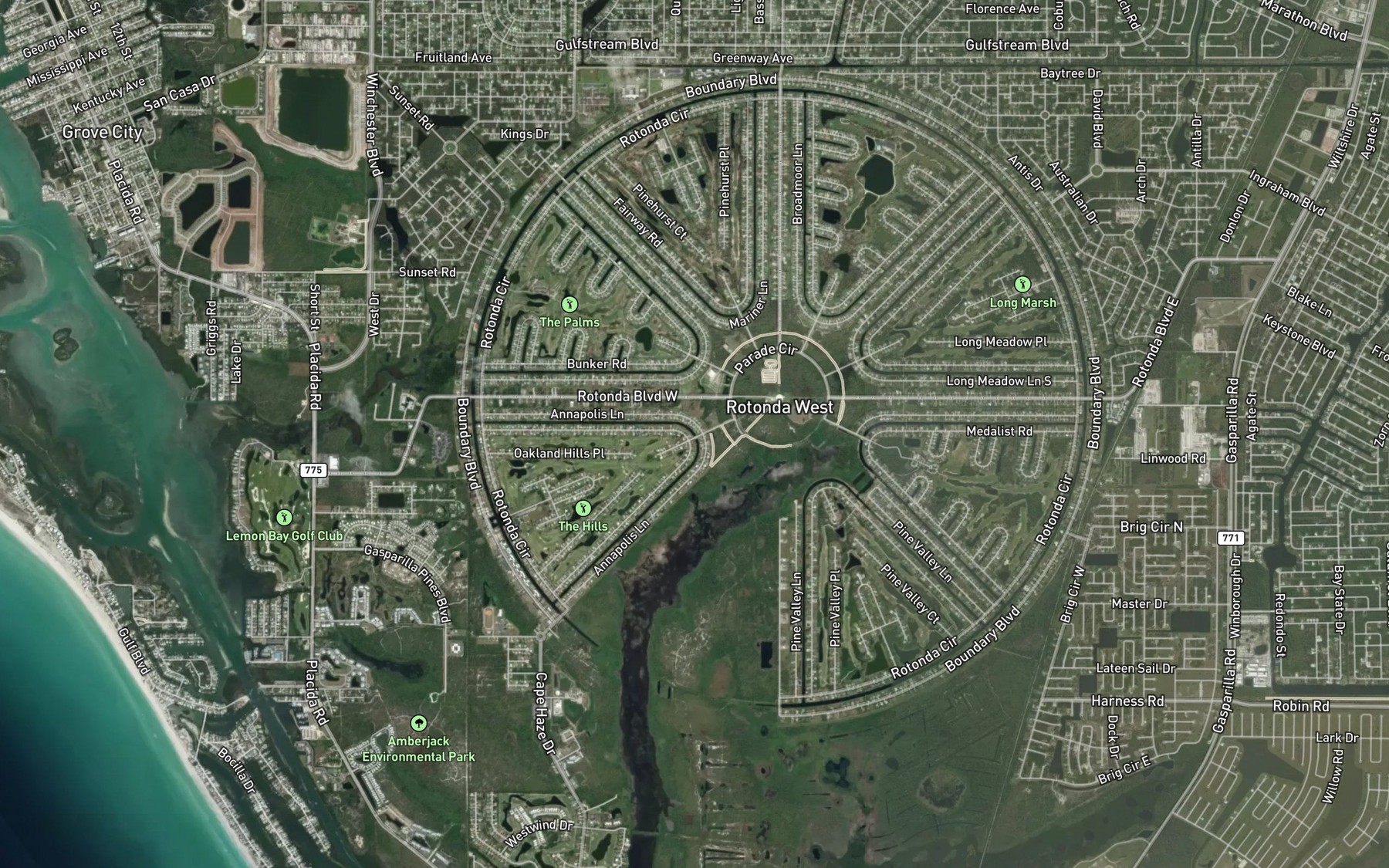 Satellite map of the Oakland Hills Creek