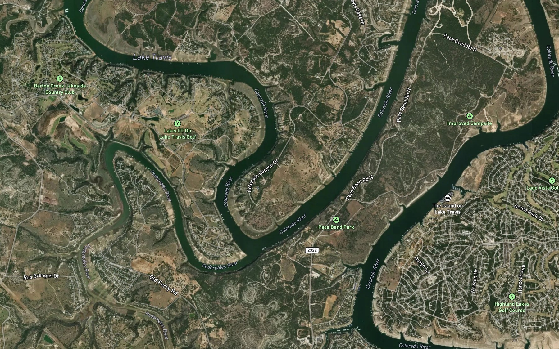 Satellite map of the Post Oak Bend