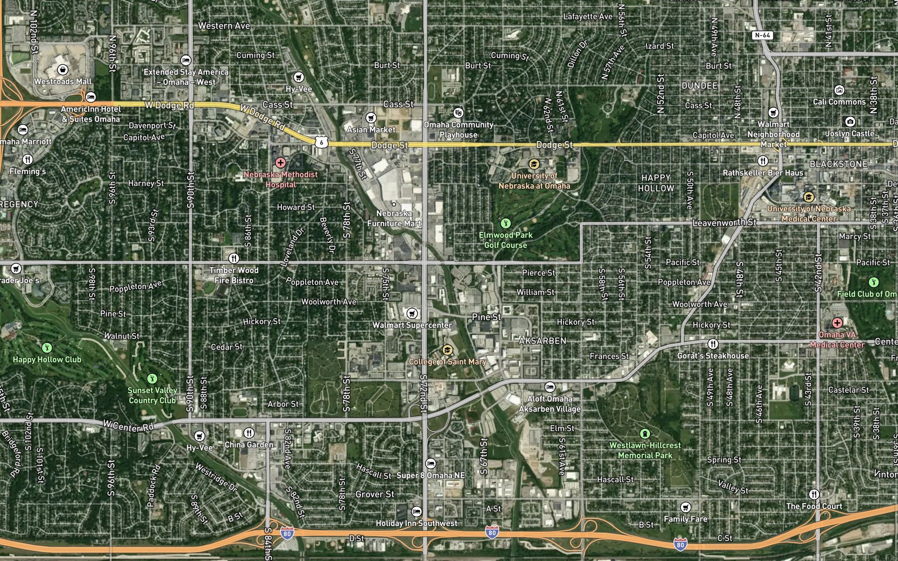 Satellite map of the Elmwood Creek