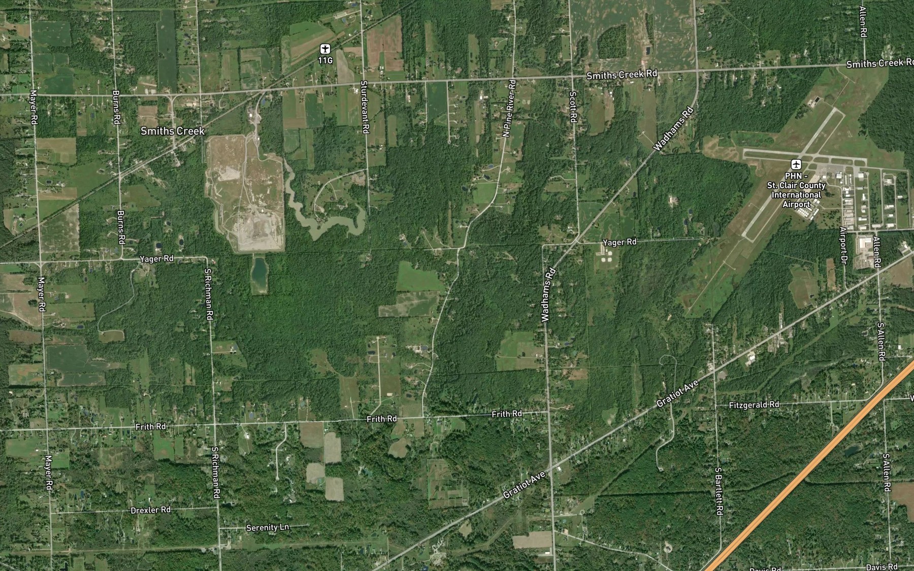 Satellite map of the Wolvin Drain