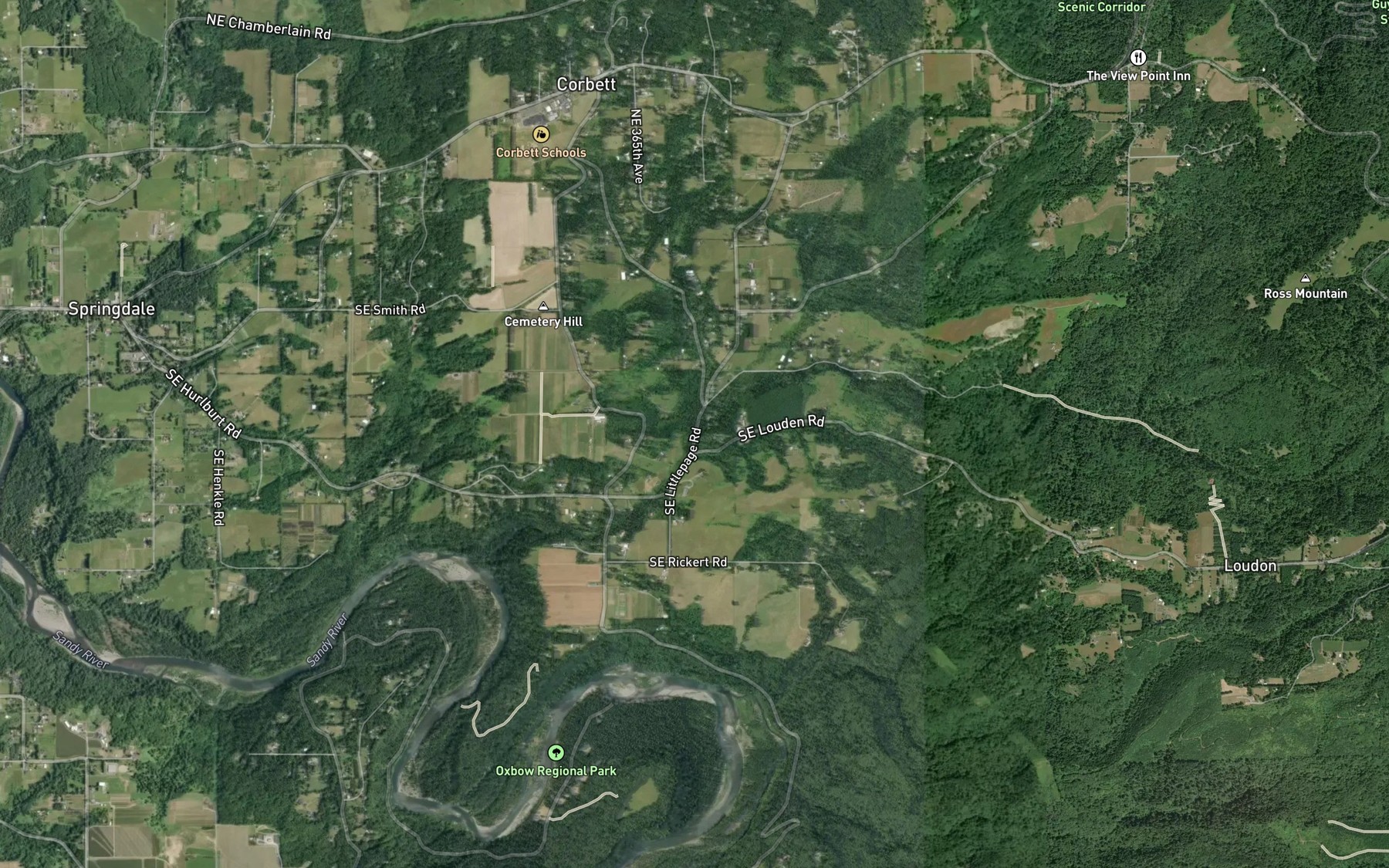 Satellite map of the Pounder Creek
