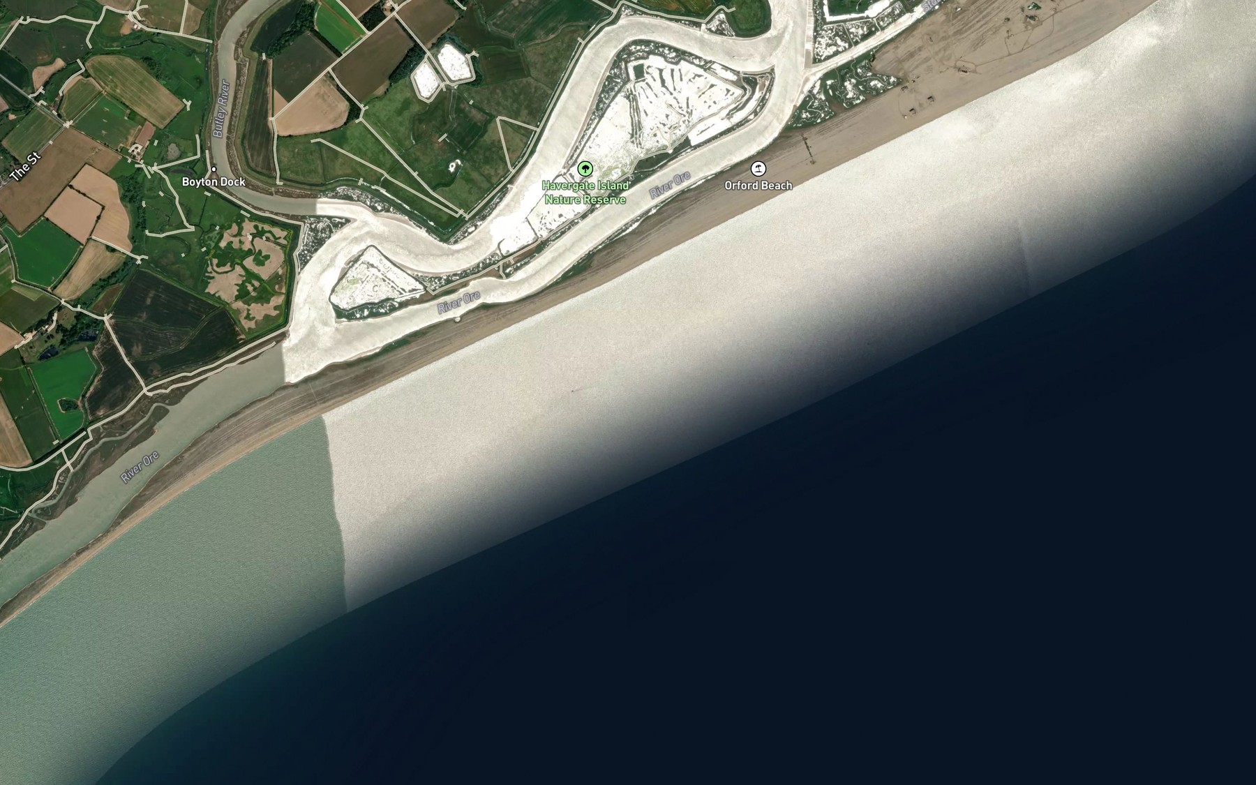 Satellite map of the Hollesley Bay
