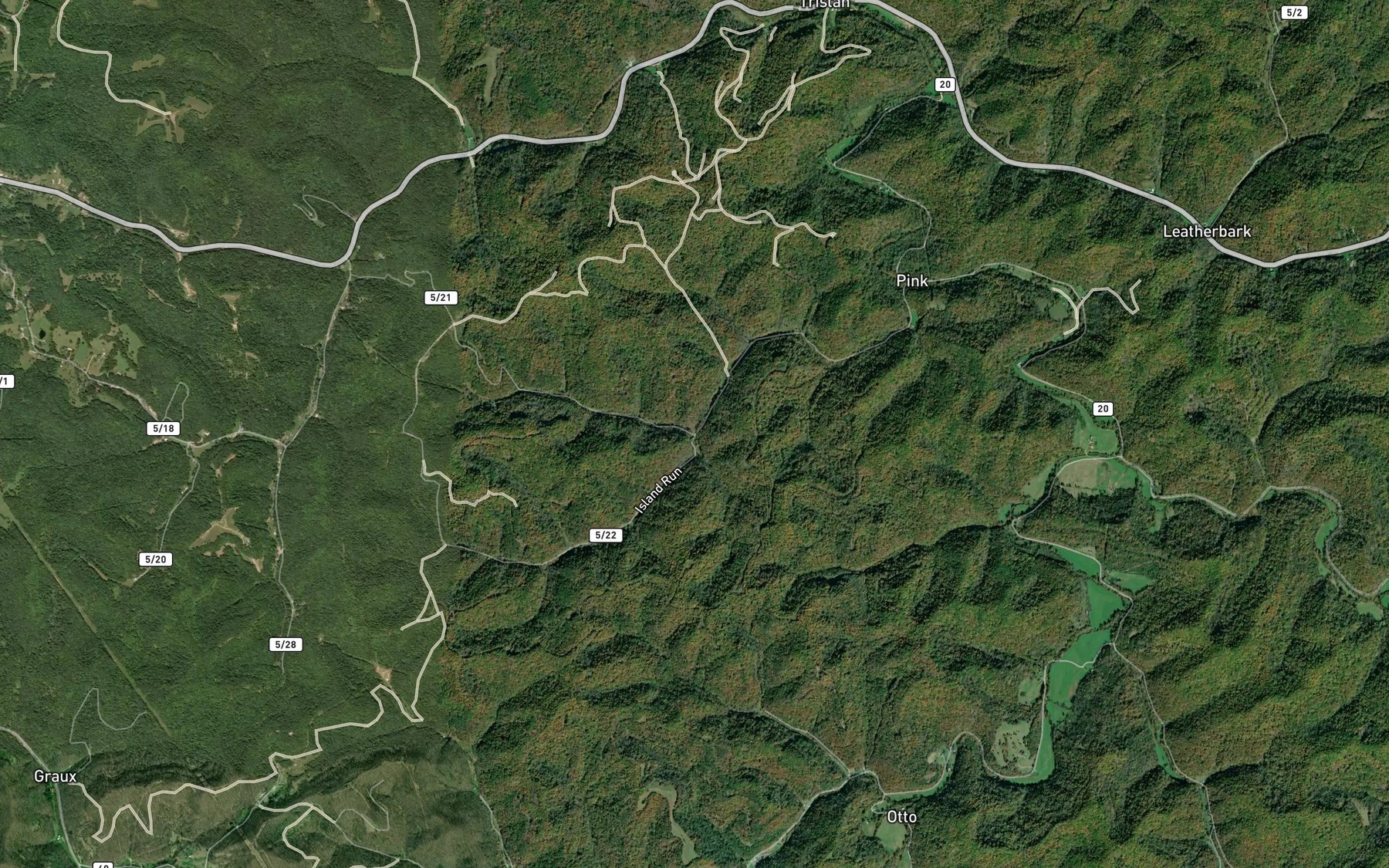 Satellite map of the Starcher Fork