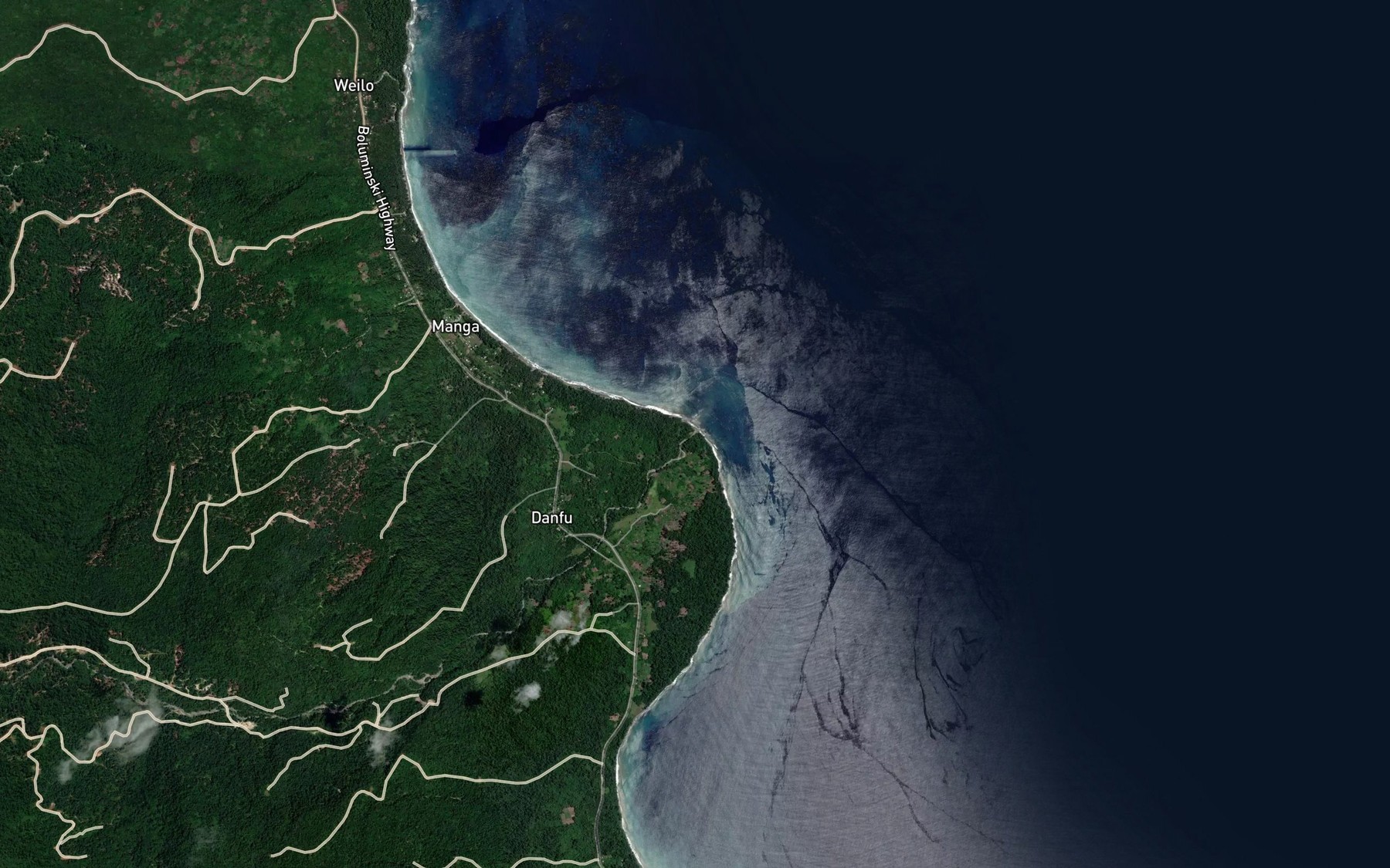 Satellite map of the Danfu River