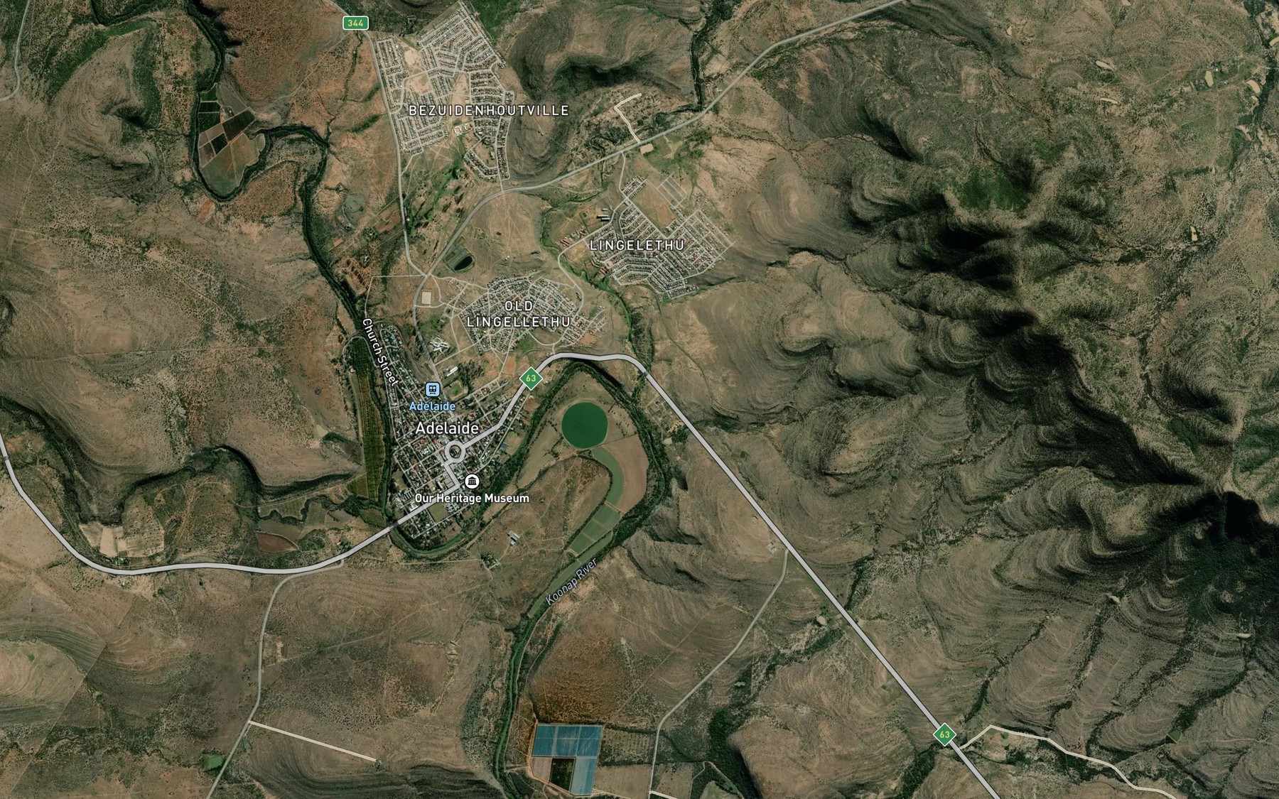 Satellite map of the Kraalhoekrivier
