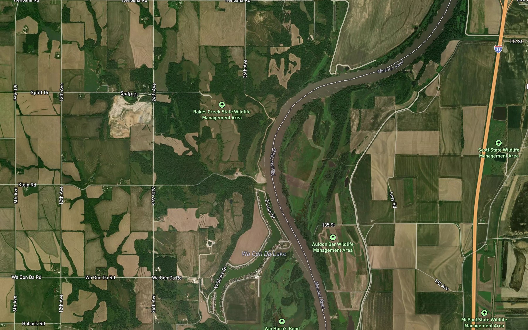Satellite map of the Rakes Creek