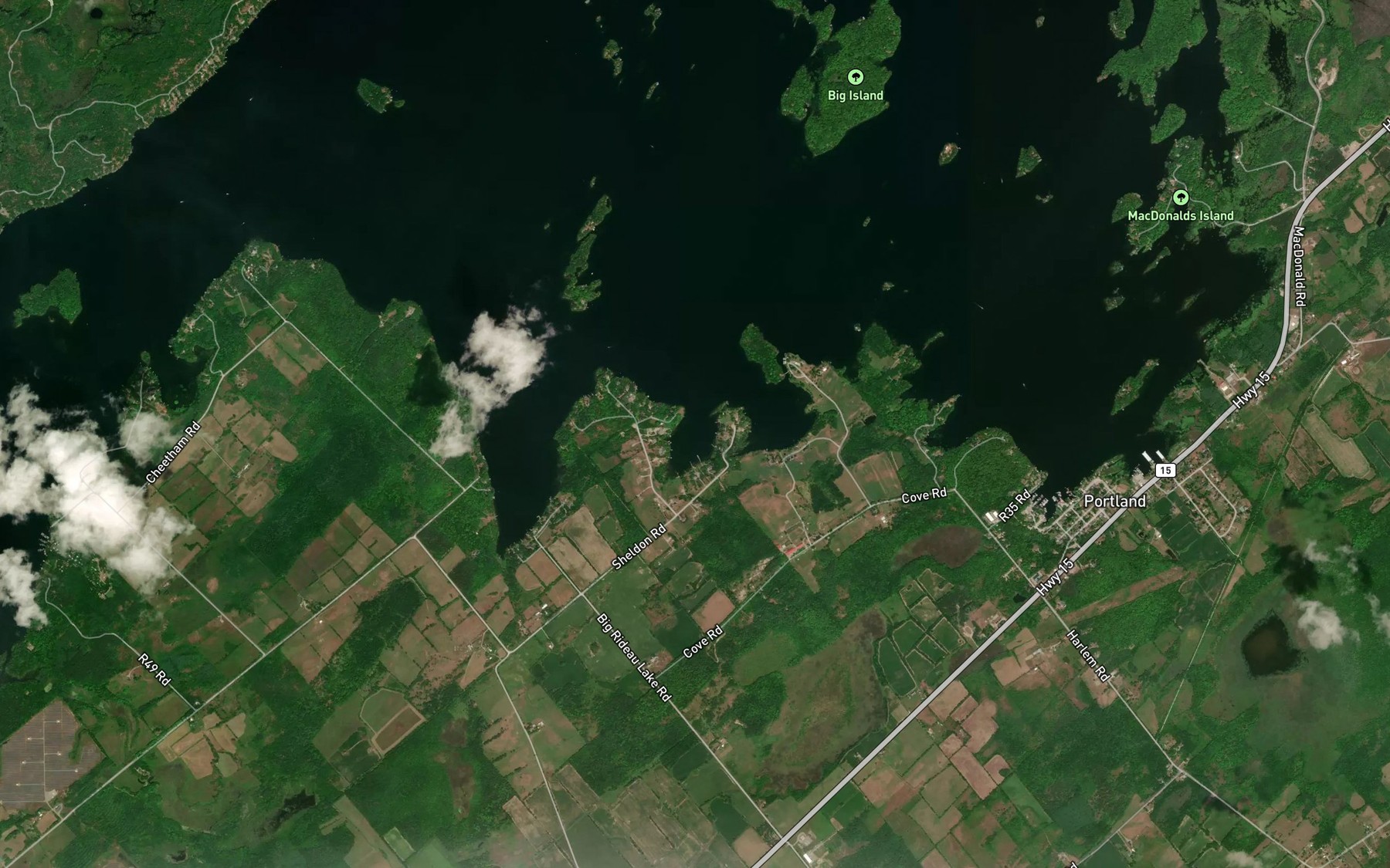 Satellite map of the Sheldons Bay