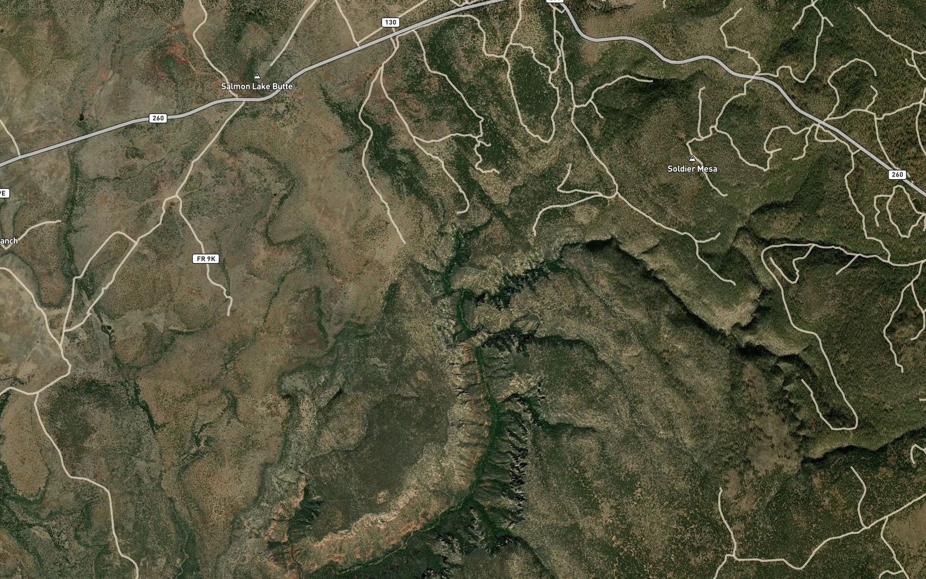 Satellite map of the Horsetank Wash