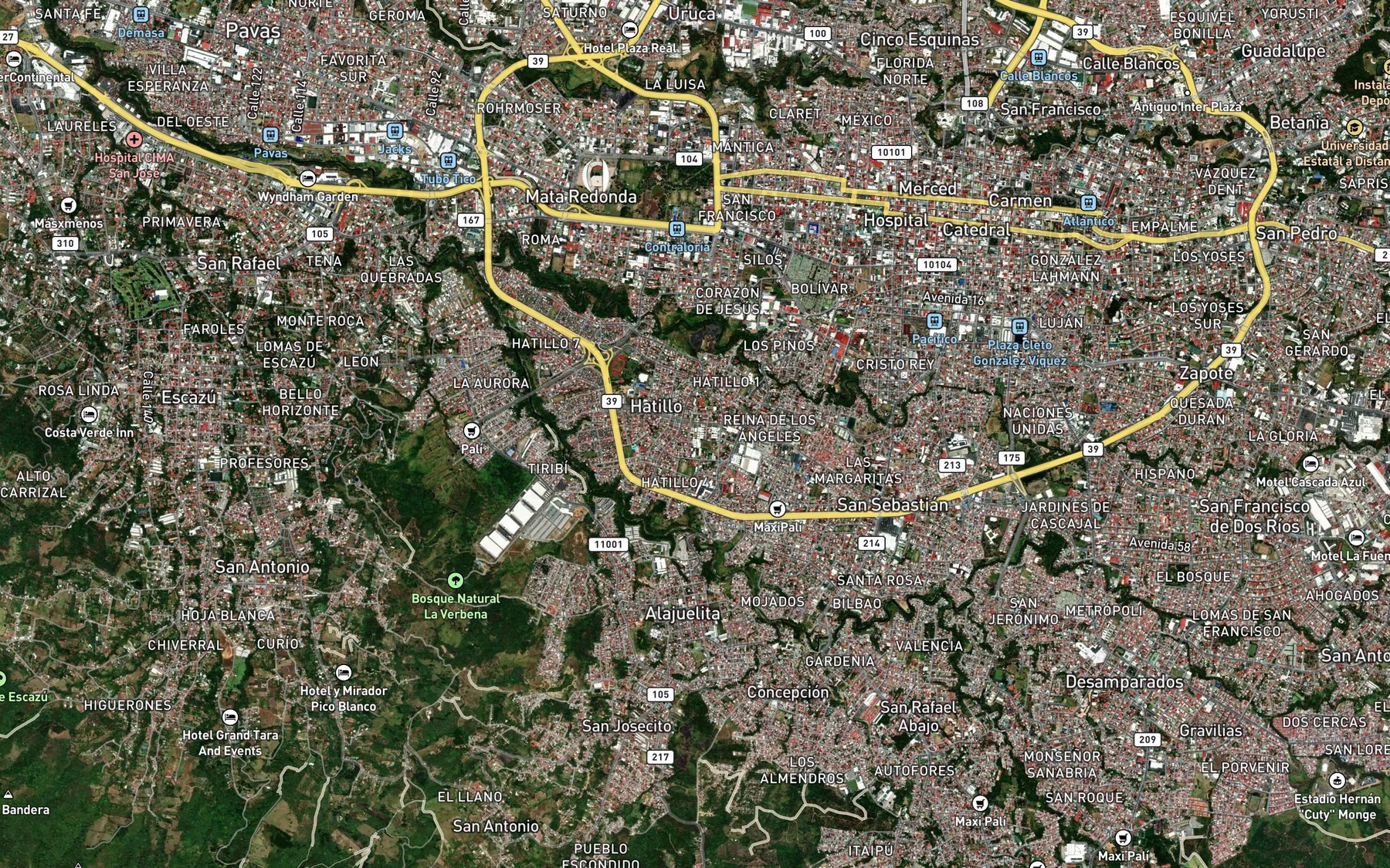 Satellite map of the Rio Alajuelita