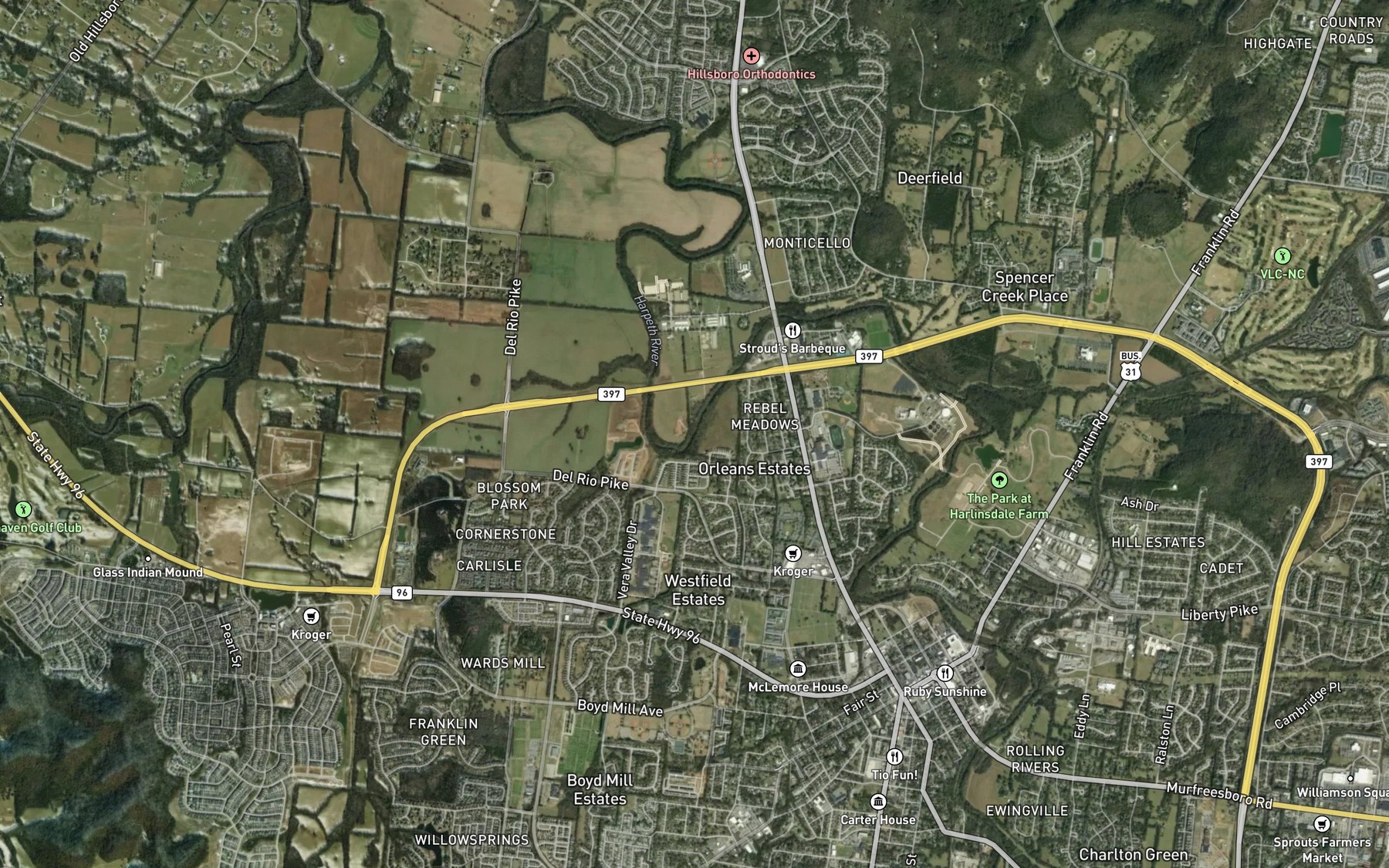 Satellite map of the Reese Creek