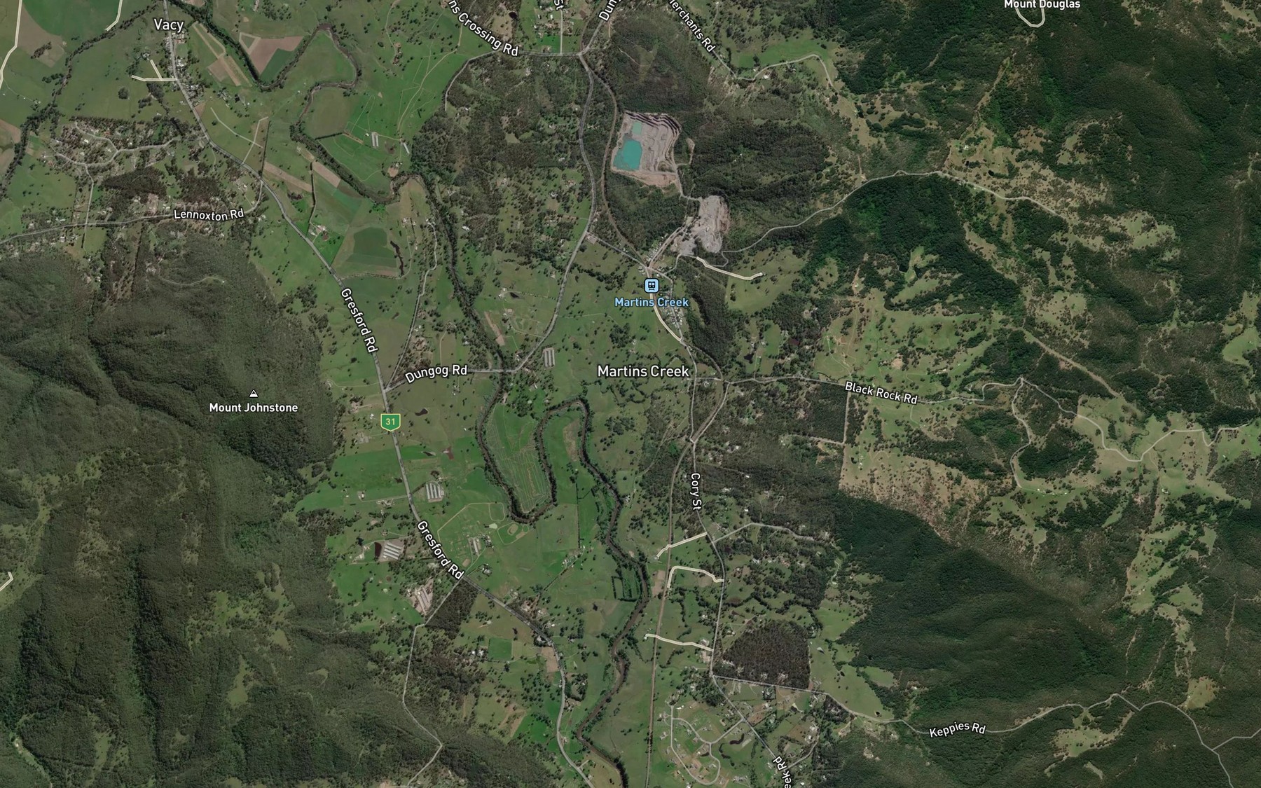 Satellite map of the Martins Creek