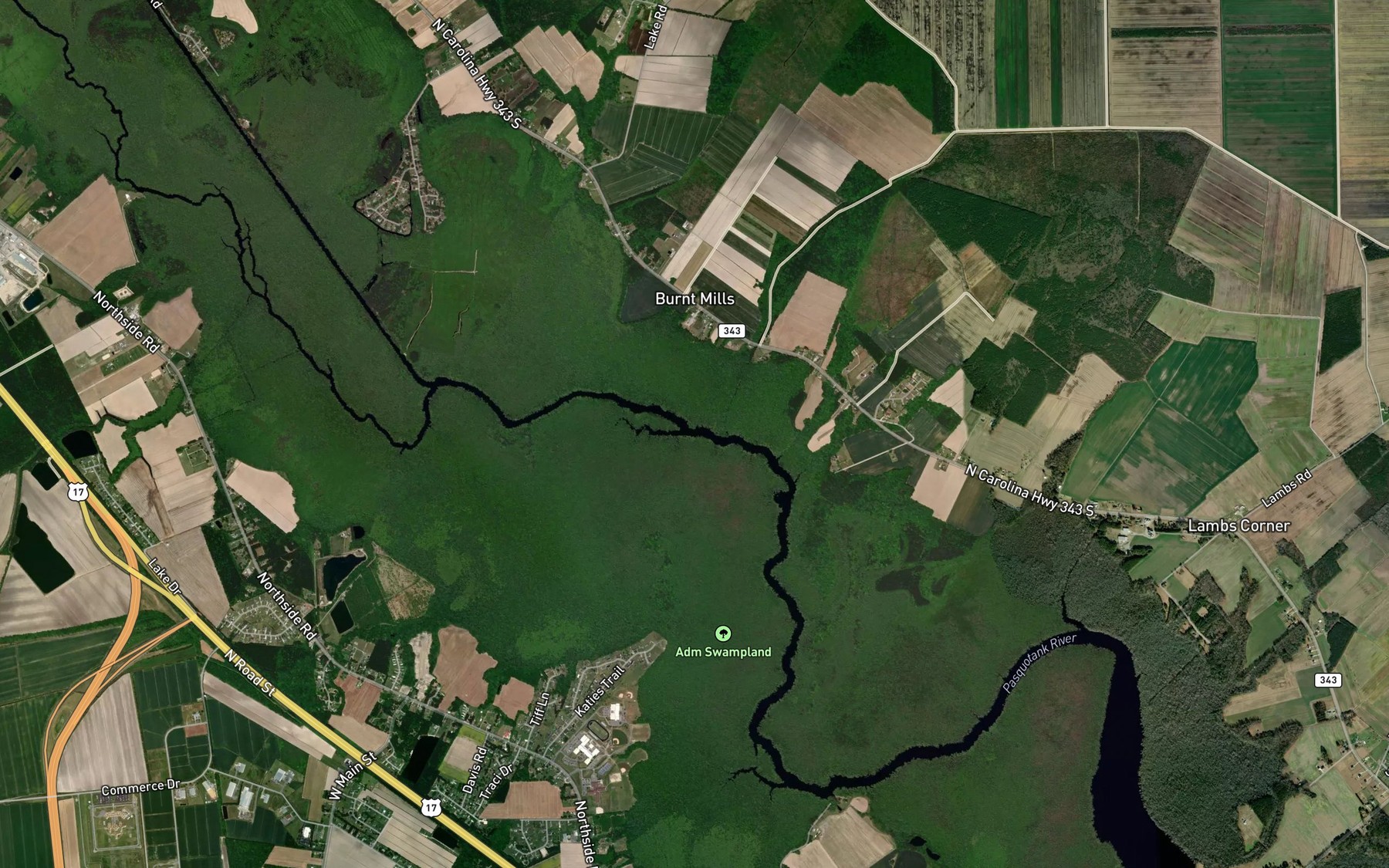 Satellite map of the Joes Island Creek