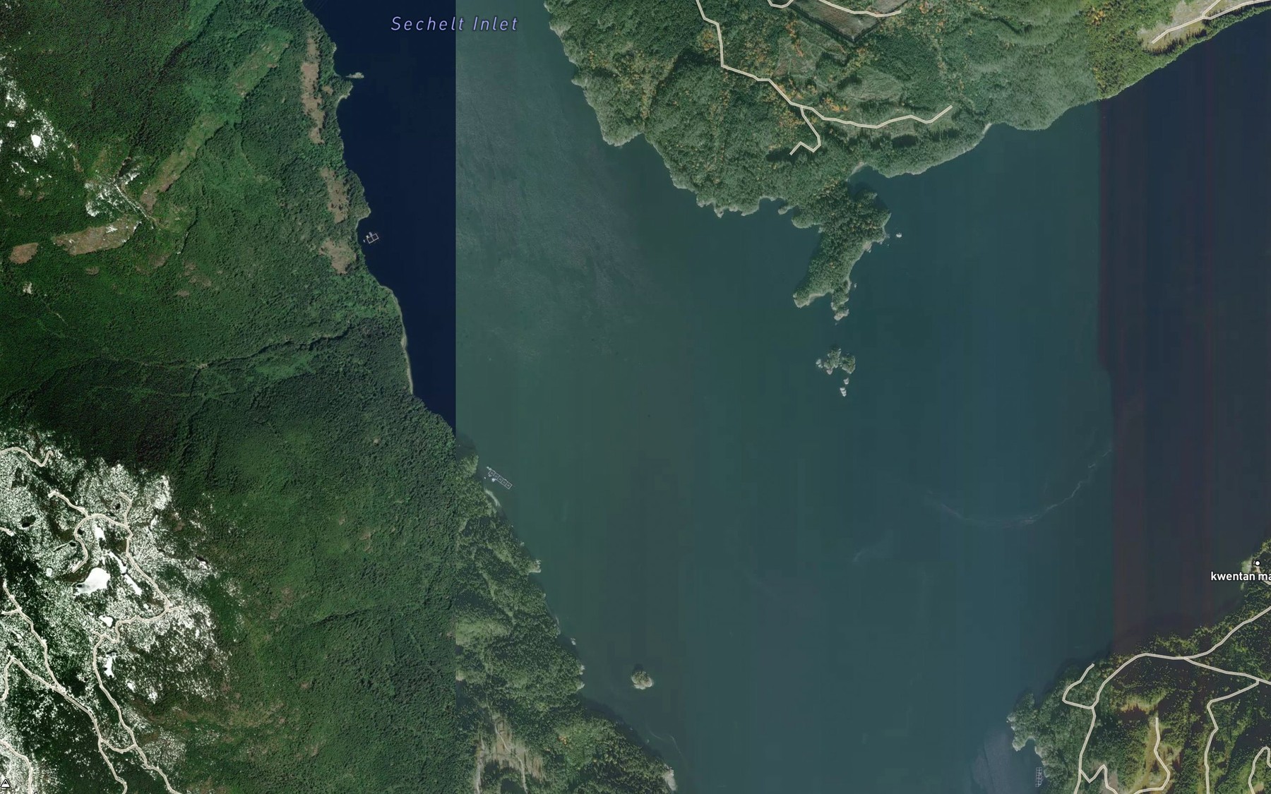 Satellite map of the Sechelt Inlet