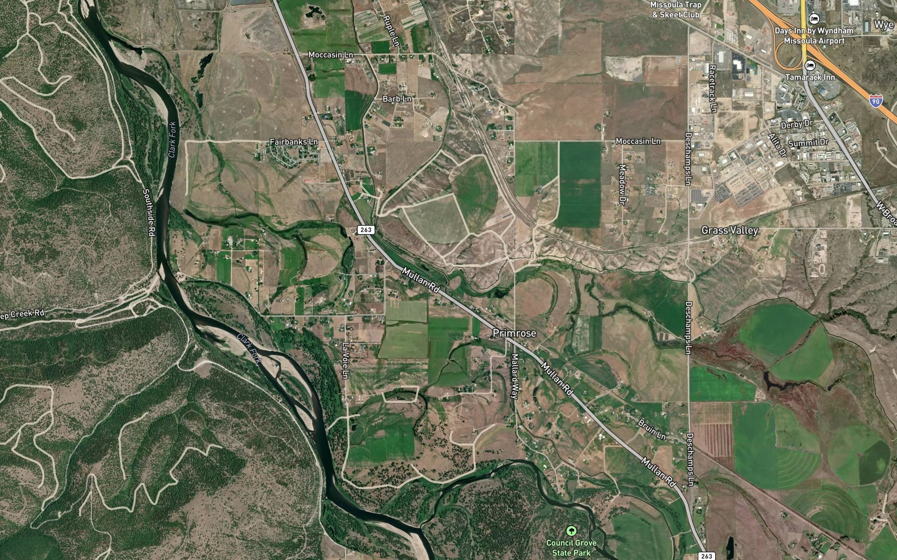 Satellite map of the La Valle Creek